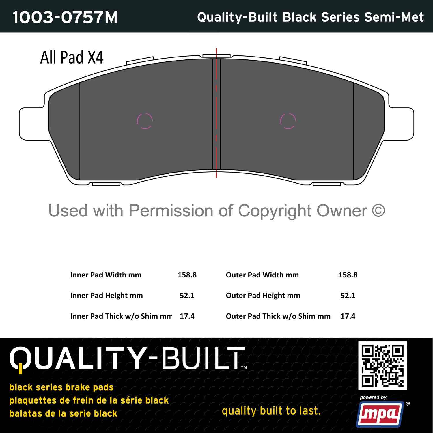 Other View of Rear Disc Brake Pad Set MPA 1003-0757M