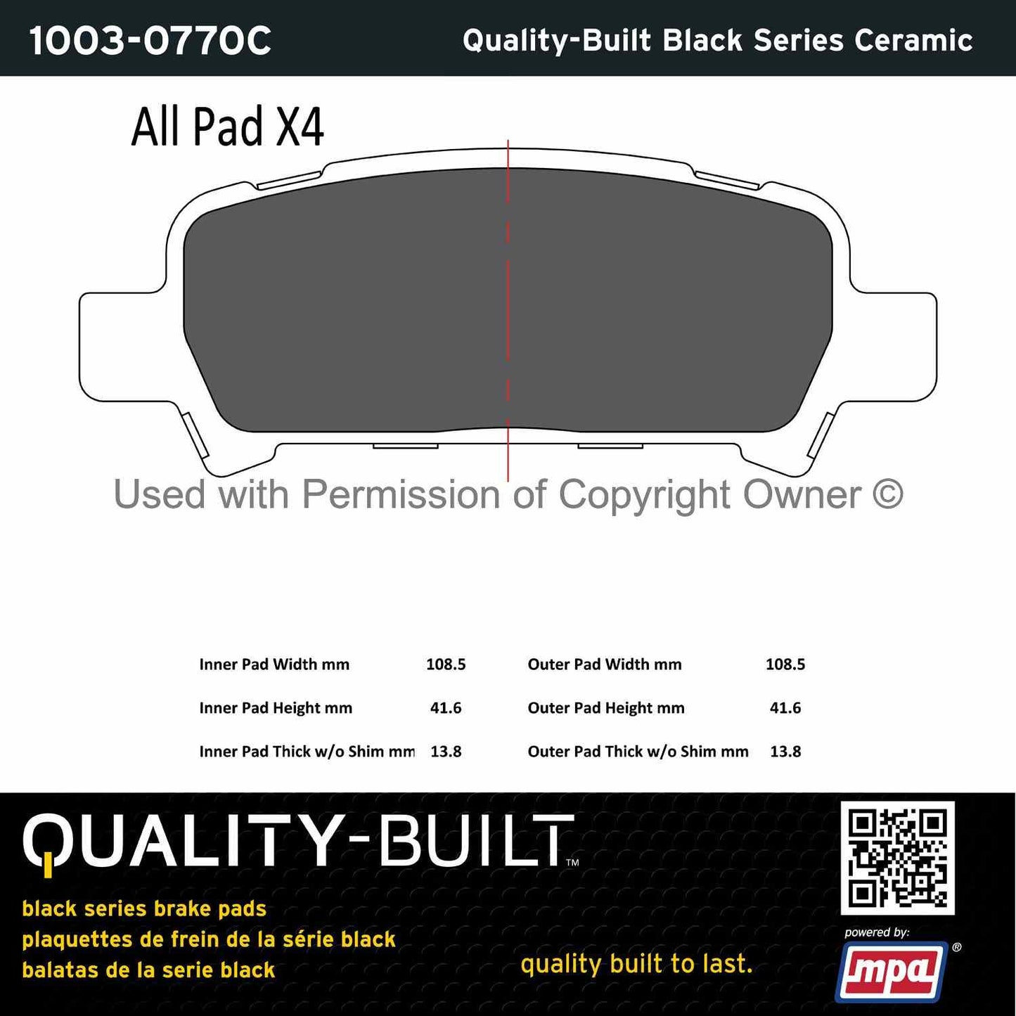 Other View of Rear Disc Brake Pad Set MPA 1003-0770C