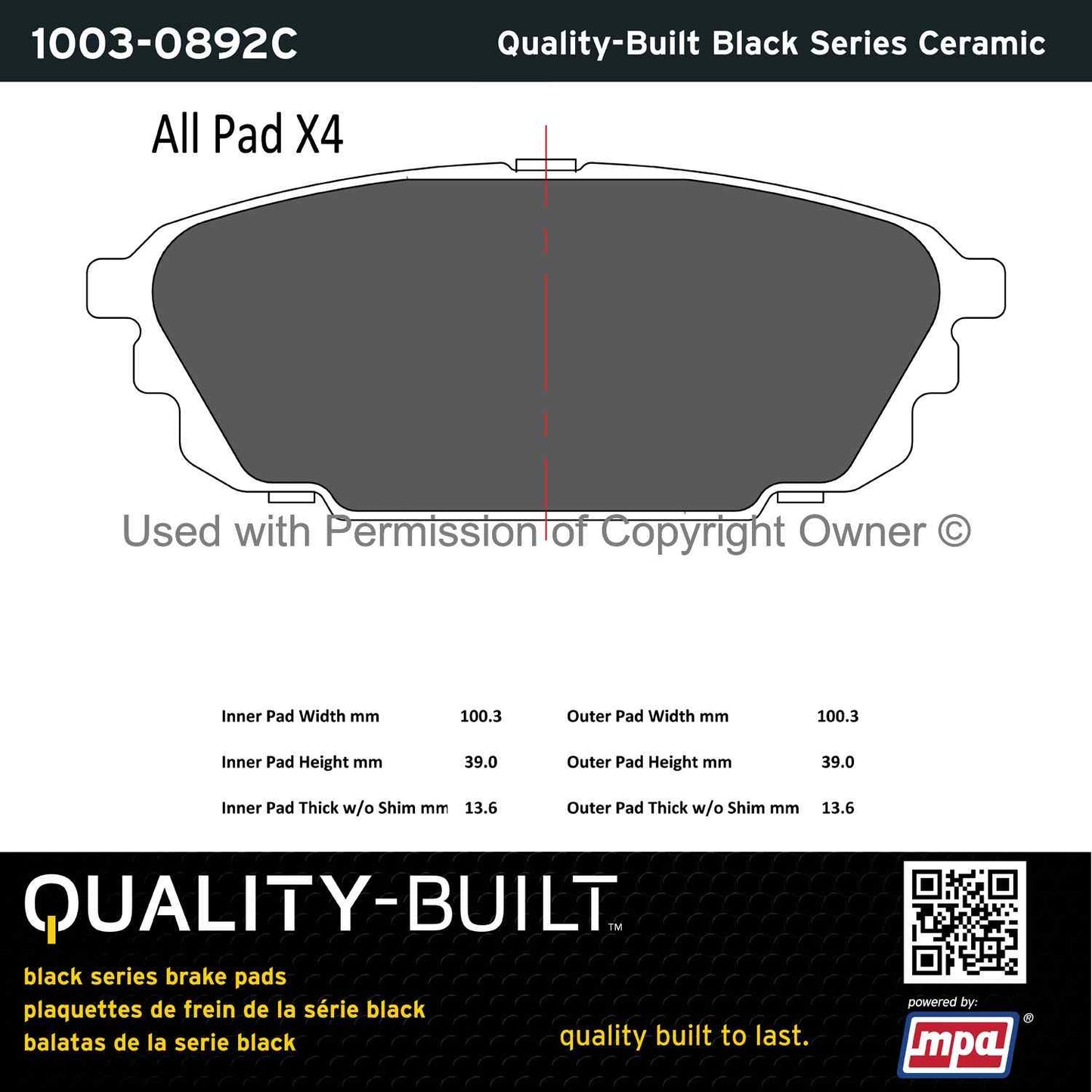 Other View of Rear Disc Brake Pad Set MPA 1003-0892C