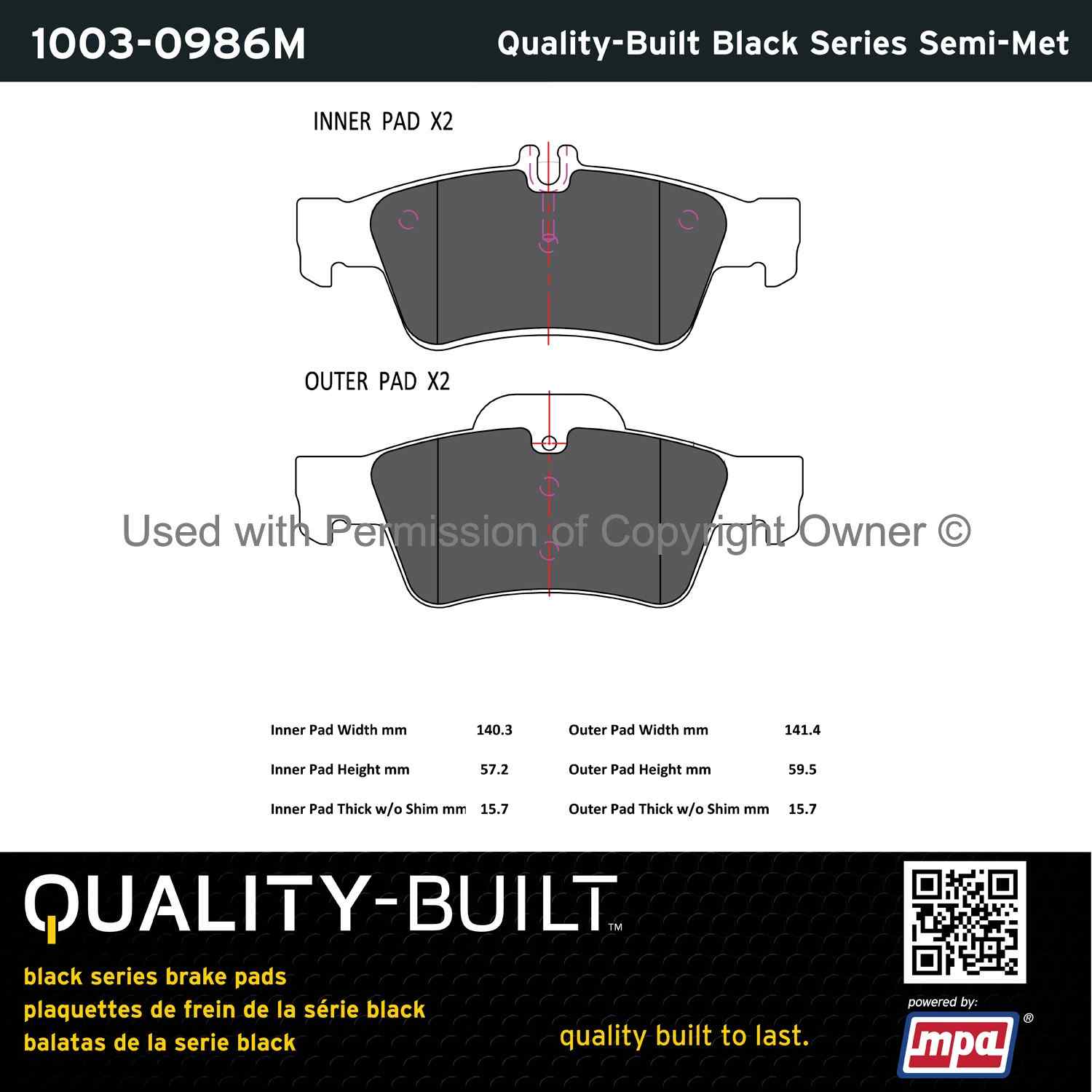 Other View of Rear Disc Brake Pad Set MPA 1003-0986M