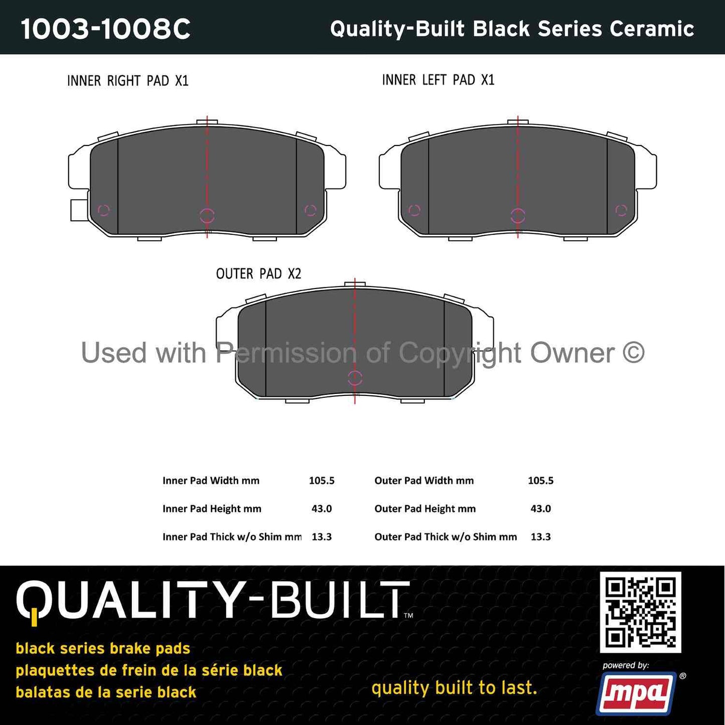 Other View of Rear Disc Brake Pad Set MPA 1003-1008C