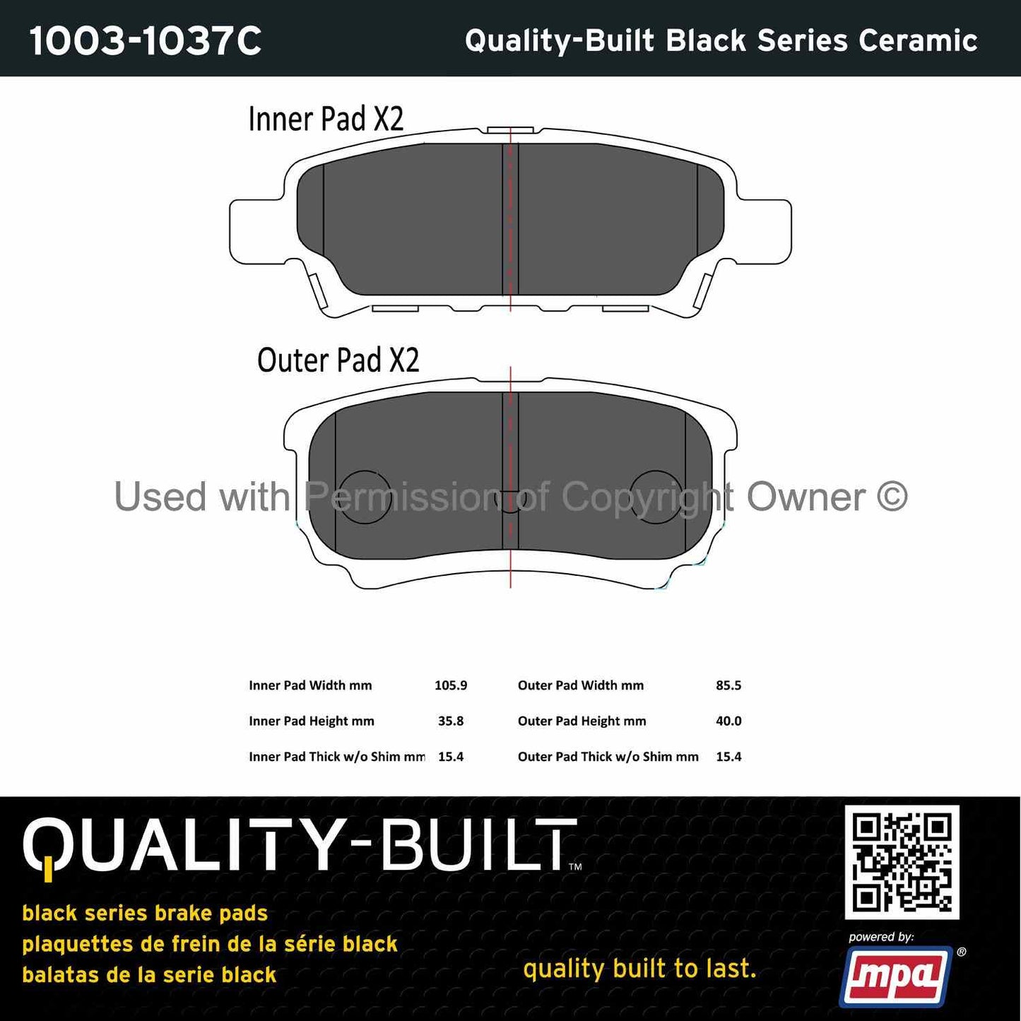 Other View of Rear Disc Brake Pad Set MPA 1003-1037C