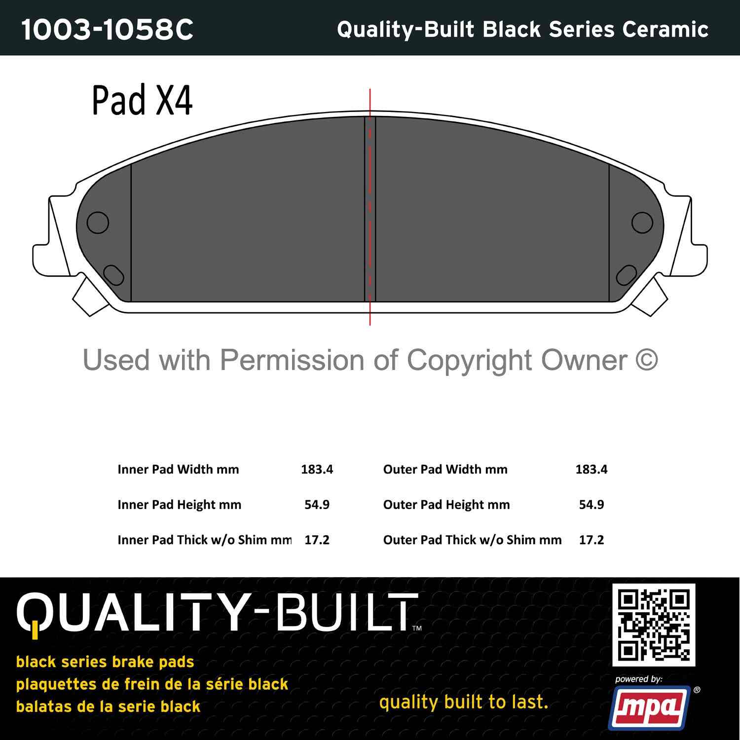 Other View of Front Disc Brake Pad Set MPA 1003-1058C