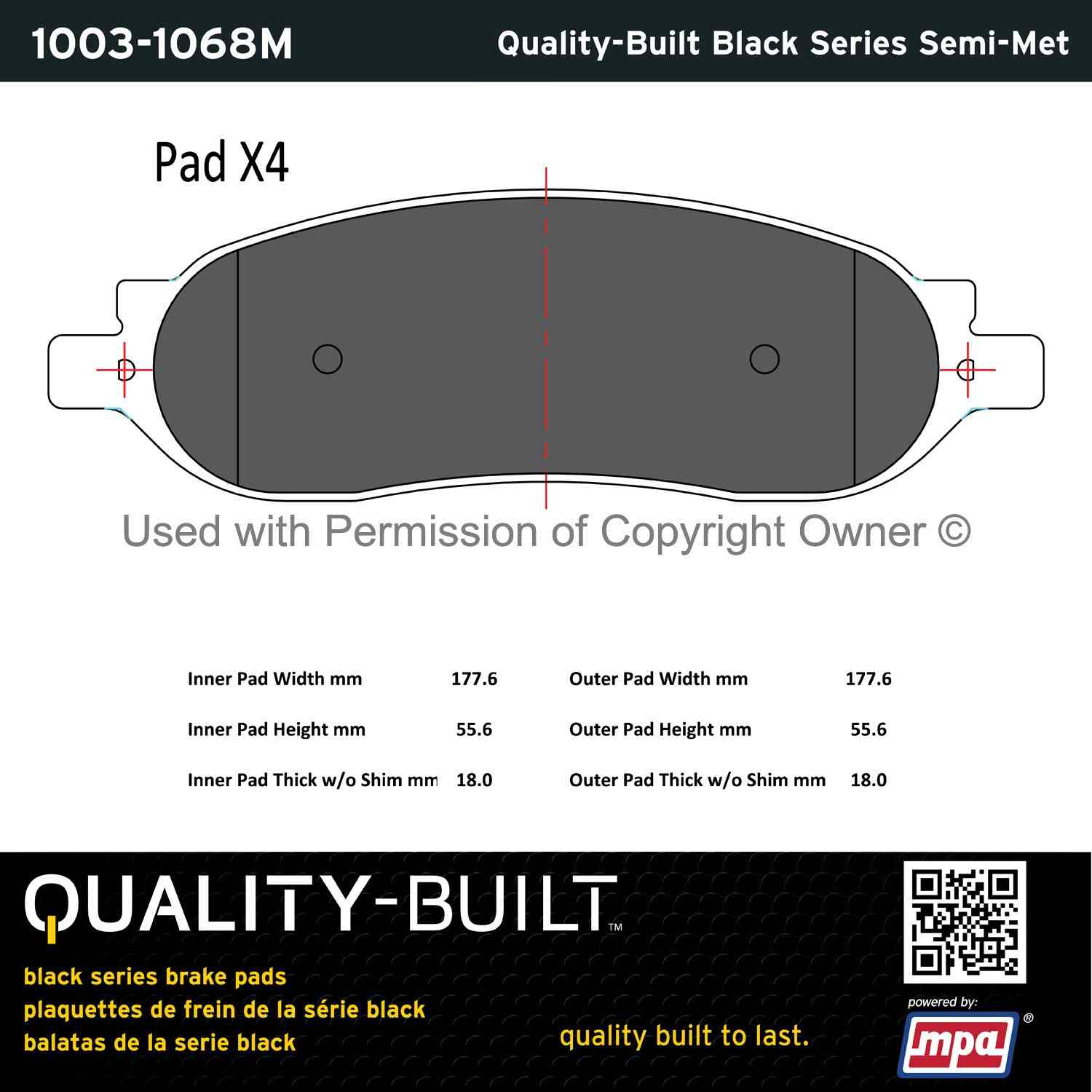 Other View of Rear Disc Brake Pad Set MPA 1003-1068M