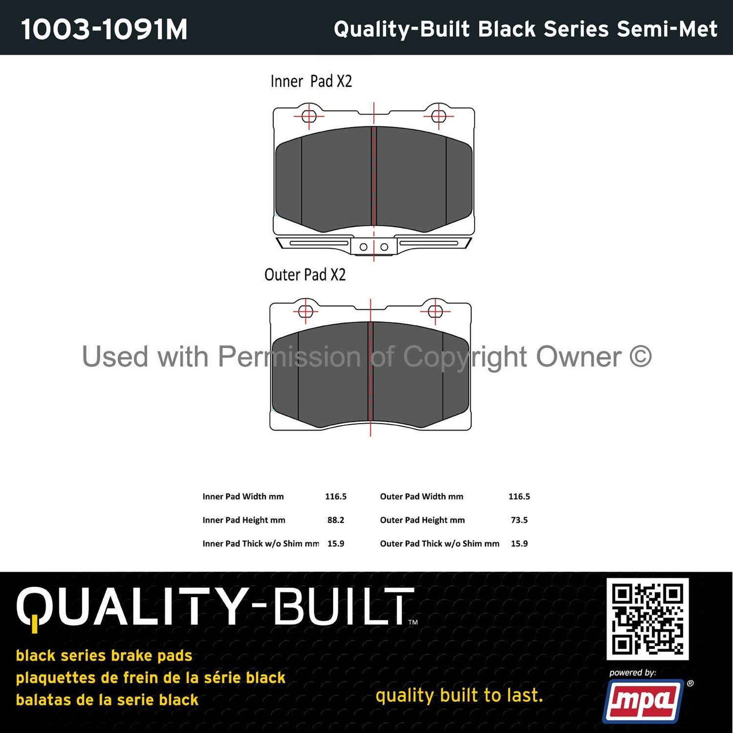 Other View of Front Disc Brake Pad Set MPA 1003-1091M