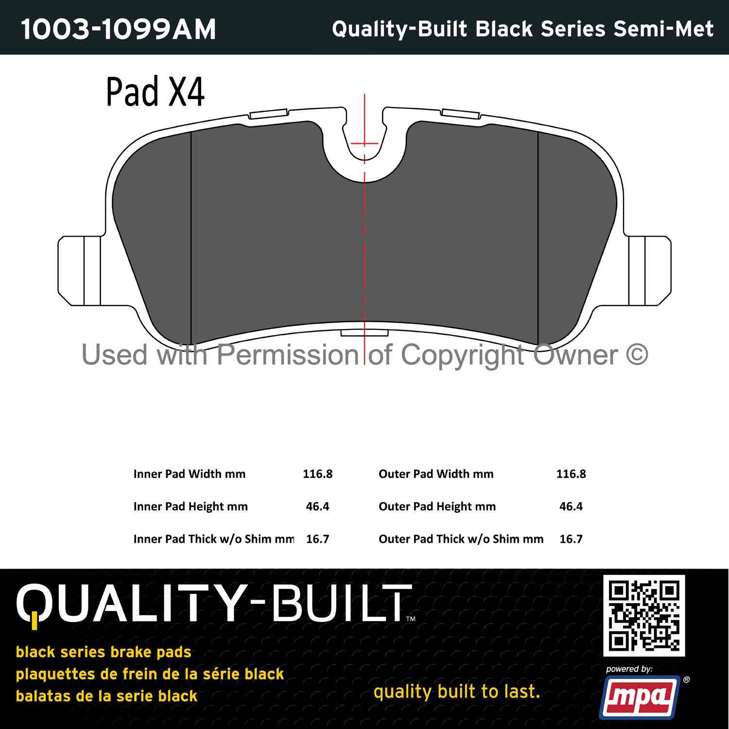 Other View of Rear Disc Brake Pad Set MPA 1003-1099AM