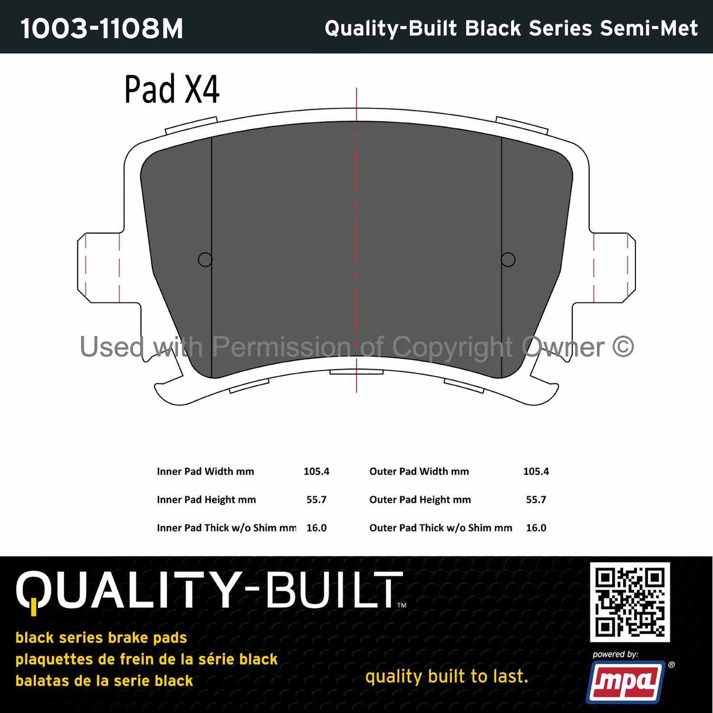 Other View of Rear Disc Brake Pad Set MPA 1003-1108M