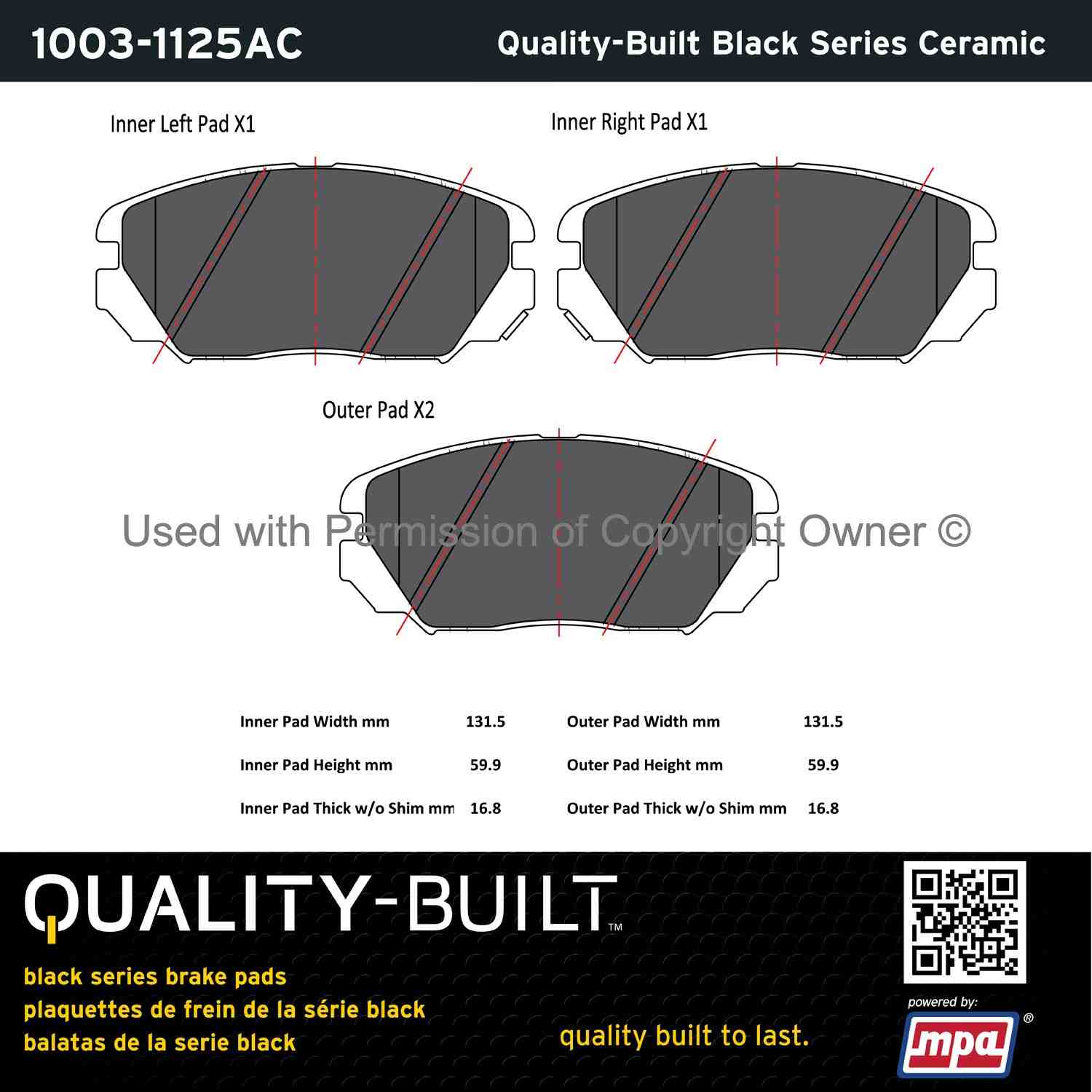 Other View of Front Disc Brake Pad Set MPA 1003-1125AC