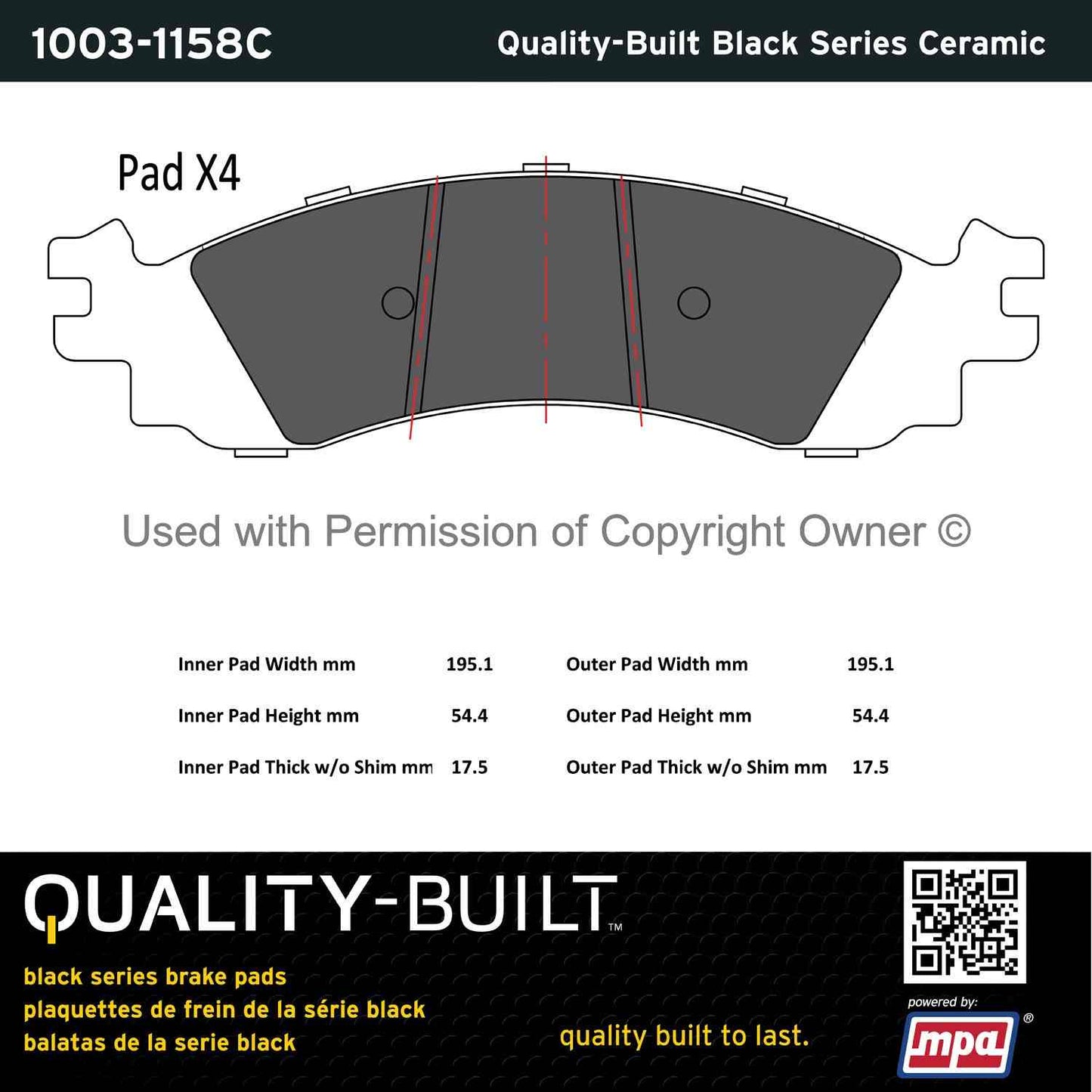 Other View of Front Disc Brake Pad Set MPA 1003-1158C