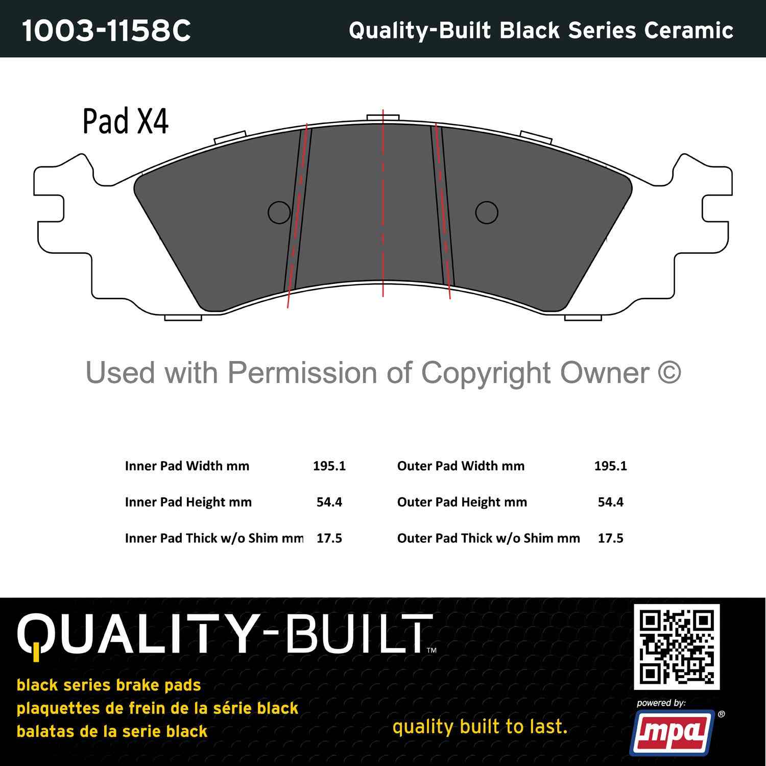 Other View of Front Disc Brake Pad Set MPA 1003-1158C