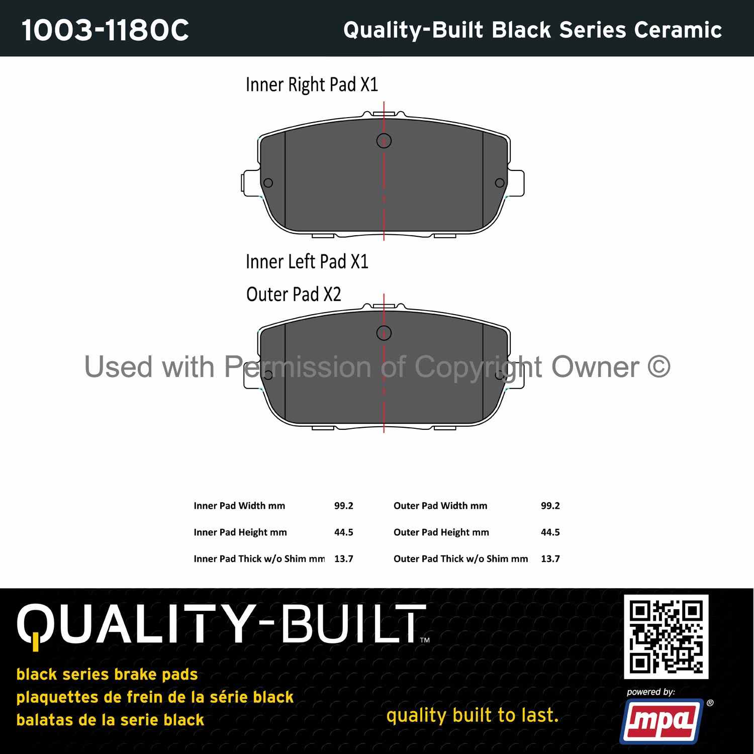 Other View of Rear Disc Brake Pad Set MPA 1003-1180C