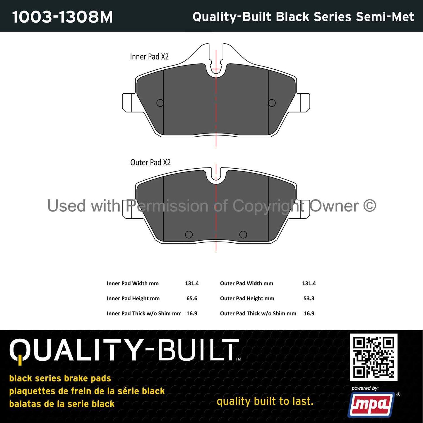 Other View of Front Disc Brake Pad Set MPA 1003-1308M