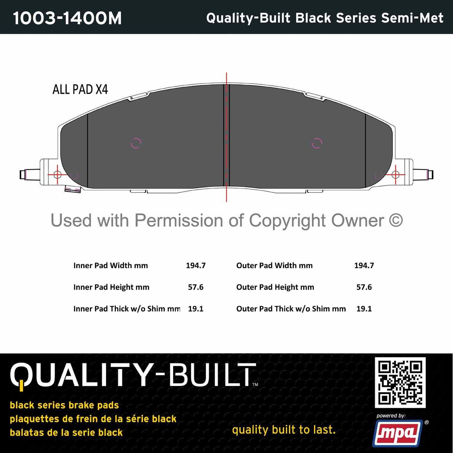 Other View of Rear Disc Brake Pad Set MPA 1003-1400M