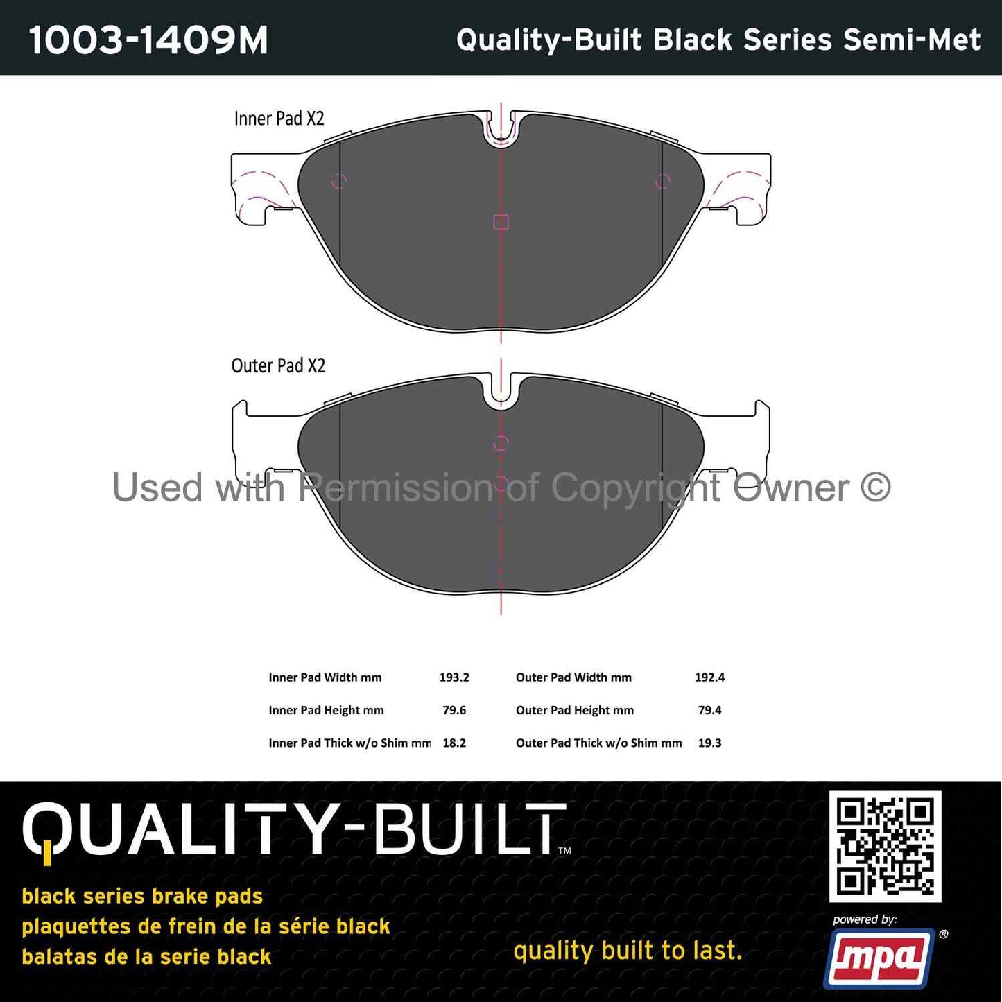 Other View of Front Disc Brake Pad Set MPA 1003-1409M