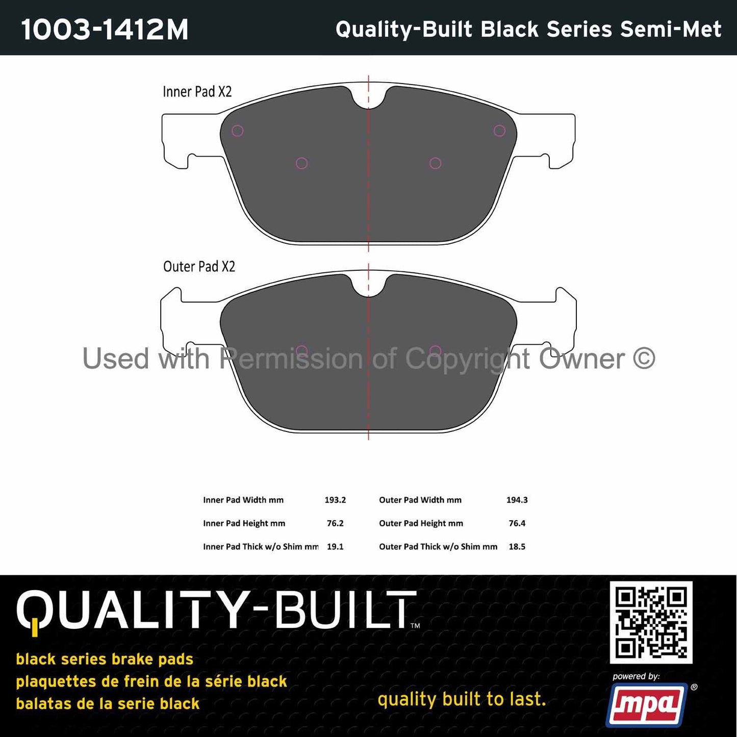 Other View of Front Disc Brake Pad Set MPA 1003-1412M