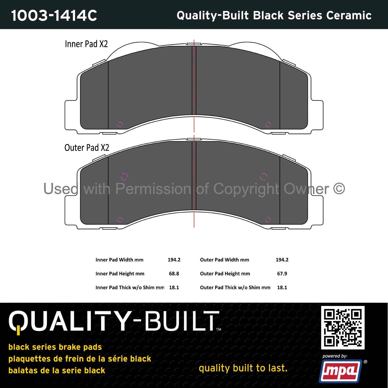 Other View of Front Disc Brake Pad Set MPA 1003-1414C