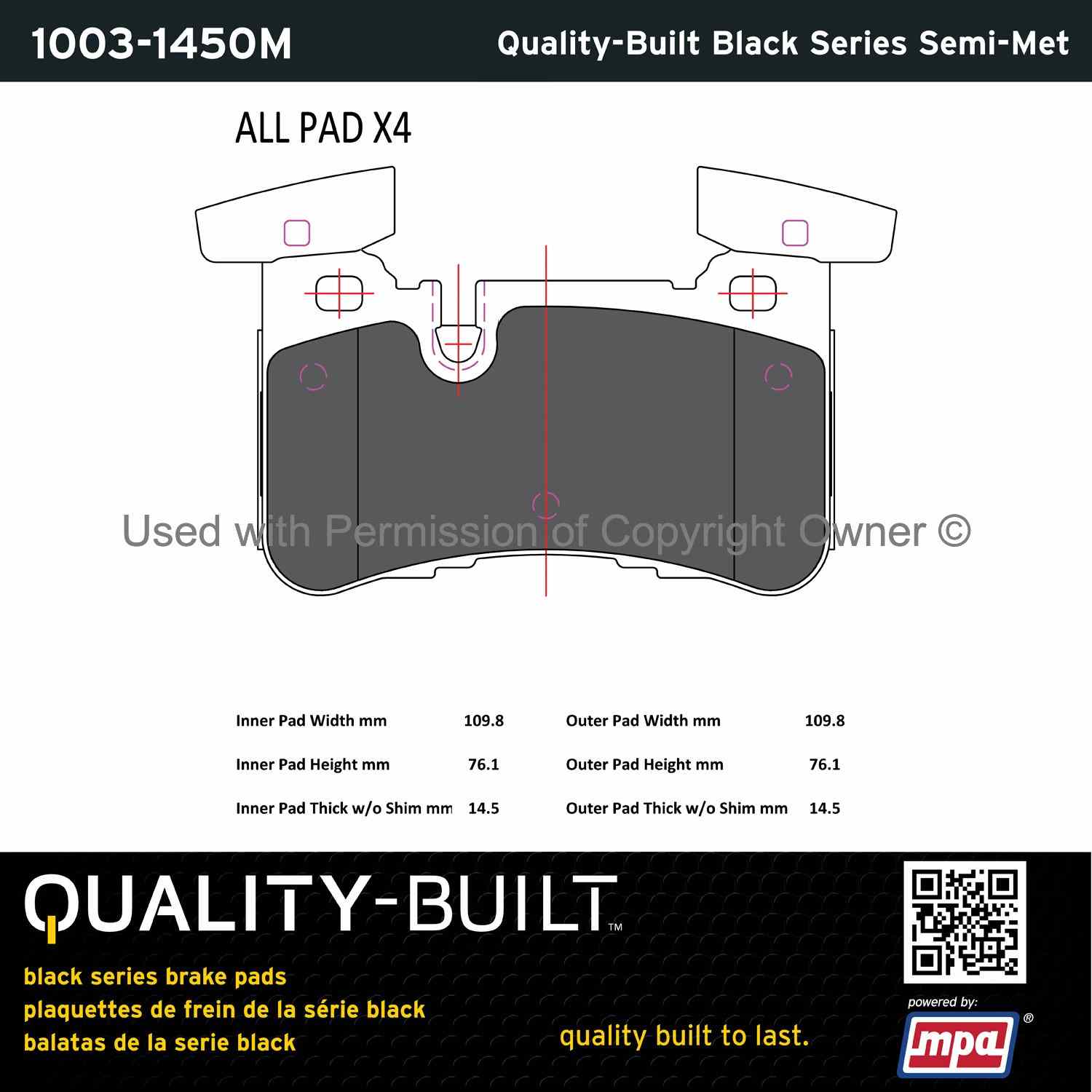 Other View of Rear Disc Brake Pad Set MPA 1003-1450M