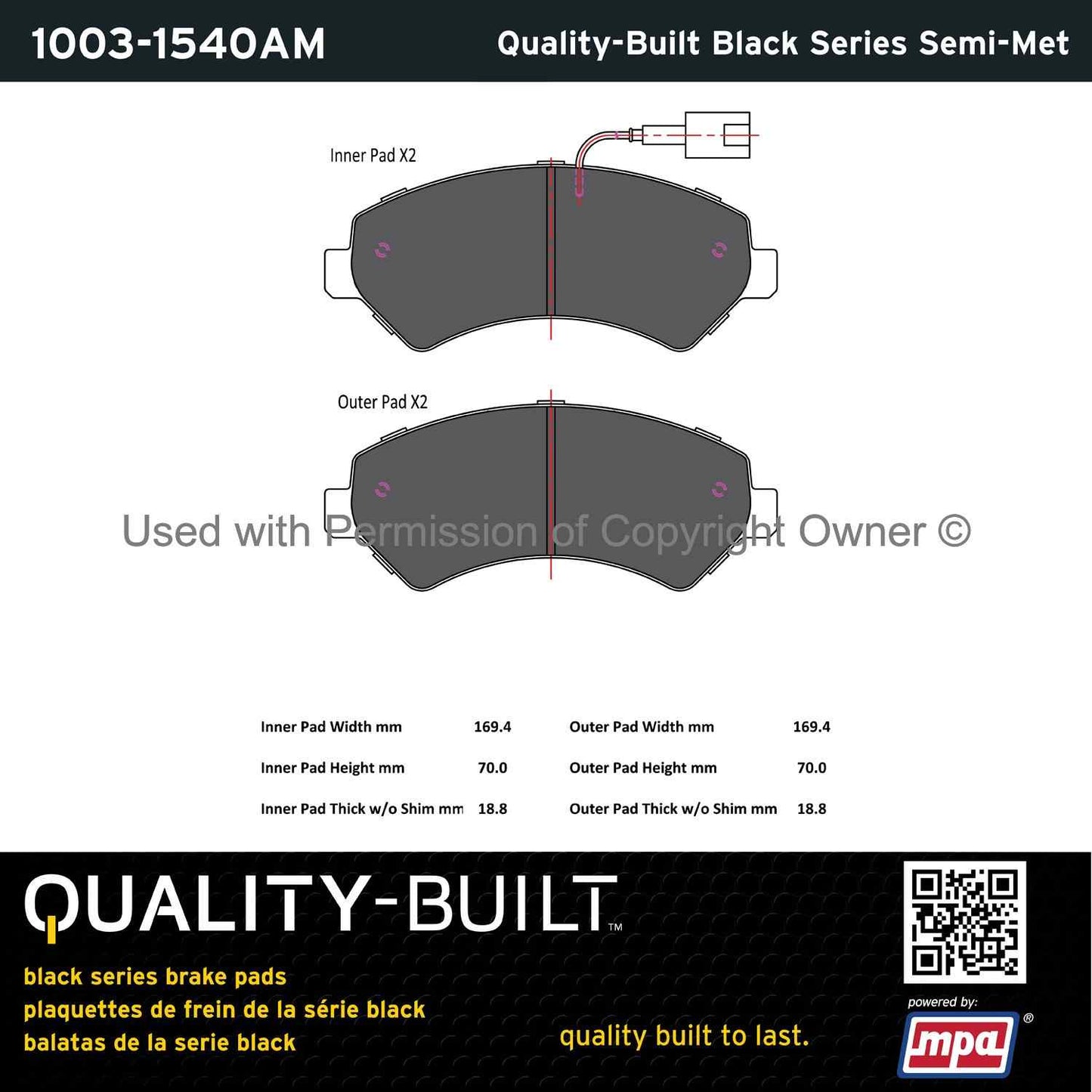 Other View of Front Disc Brake Pad Set MPA 1003-1540AM