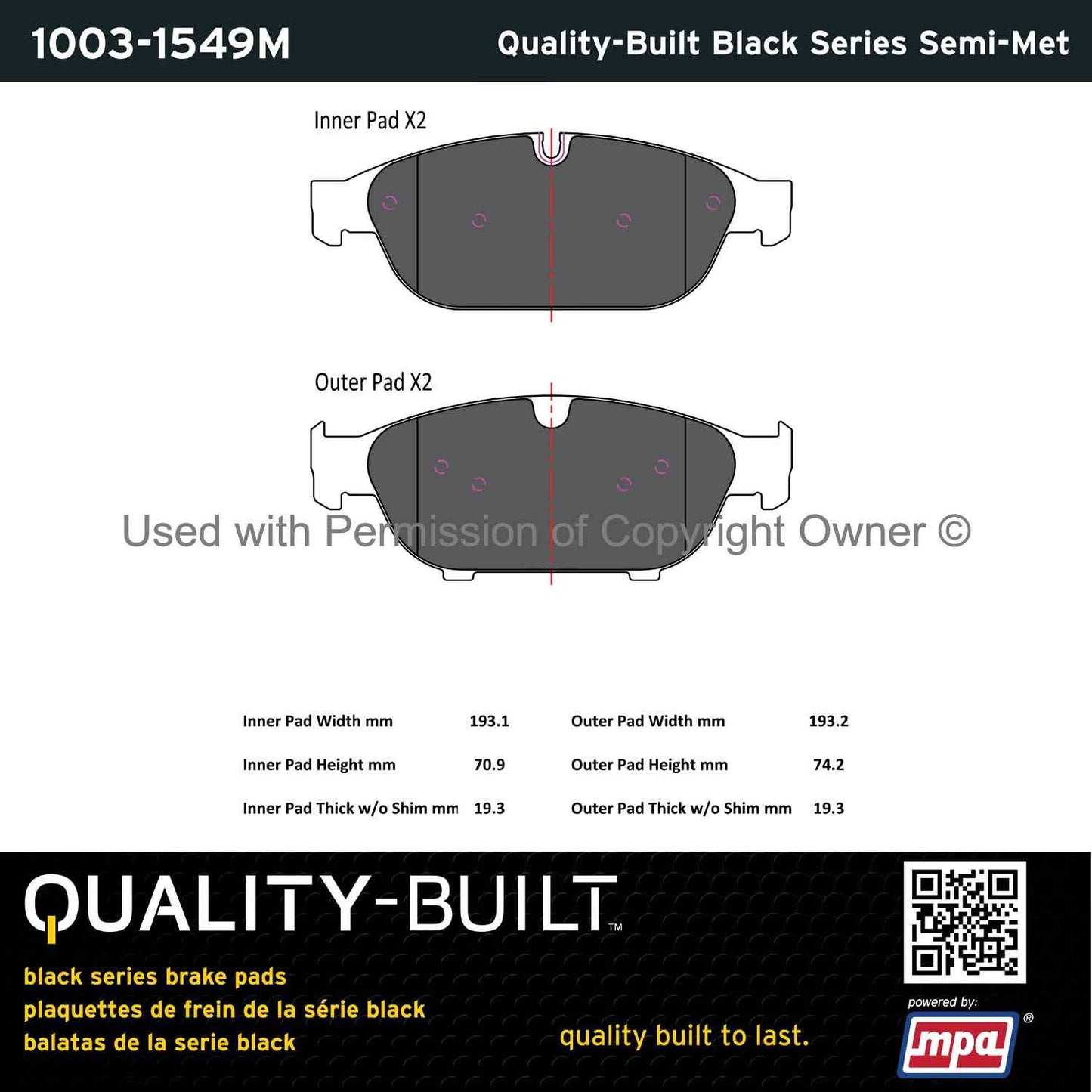 Other View of Front Disc Brake Pad Set MPA 1003-1549M