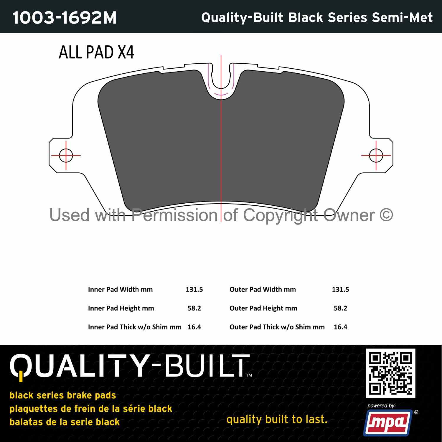 Other View of Rear Disc Brake Pad Set MPA 1003-1692M