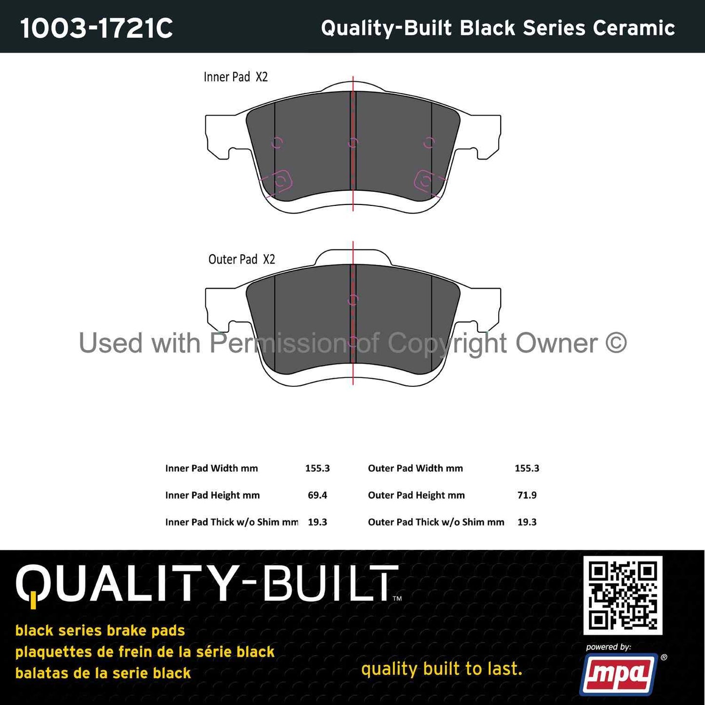 Other View of Front Disc Brake Pad Set MPA 1003-1721C