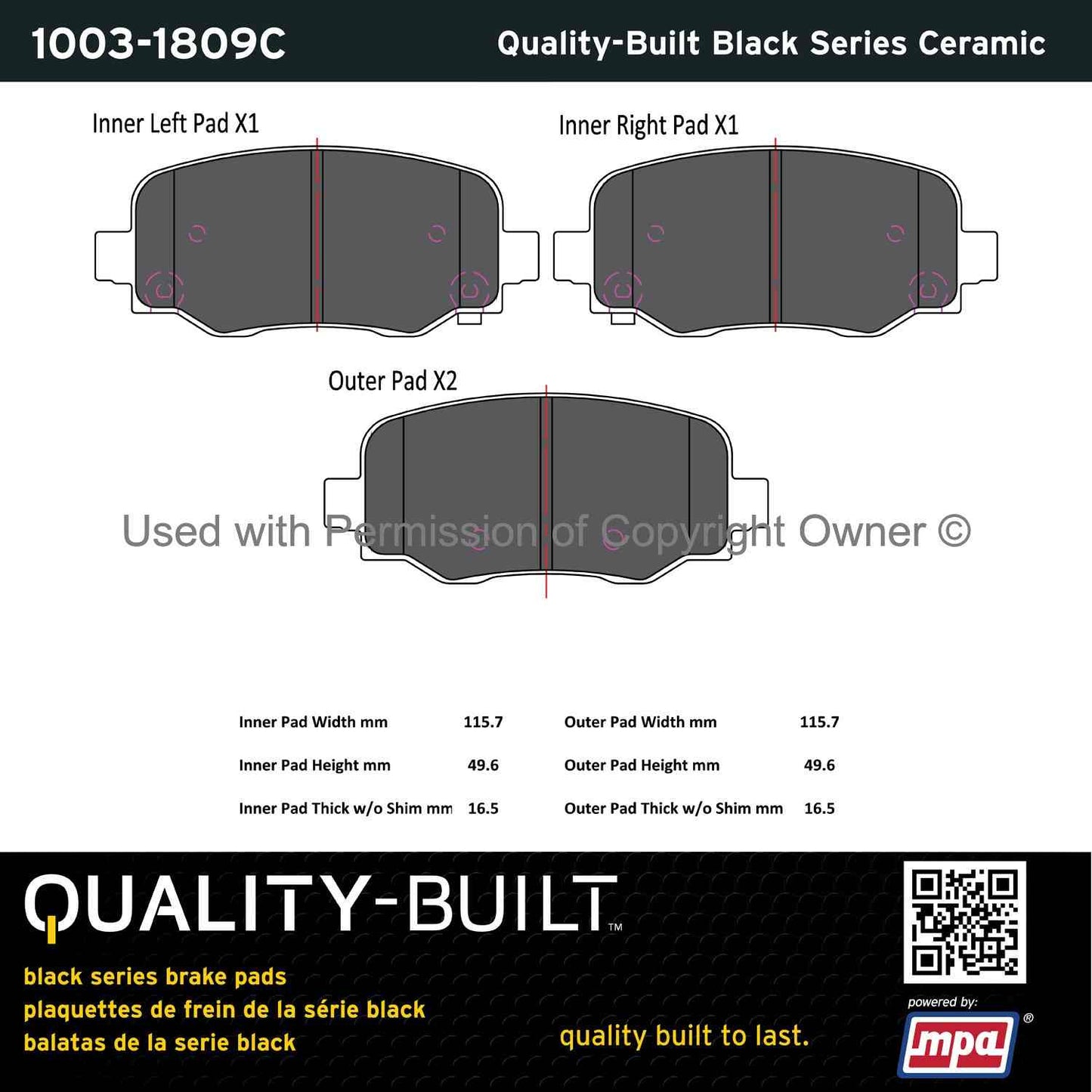 Other View of Rear Disc Brake Pad Set MPA 1003-1809C