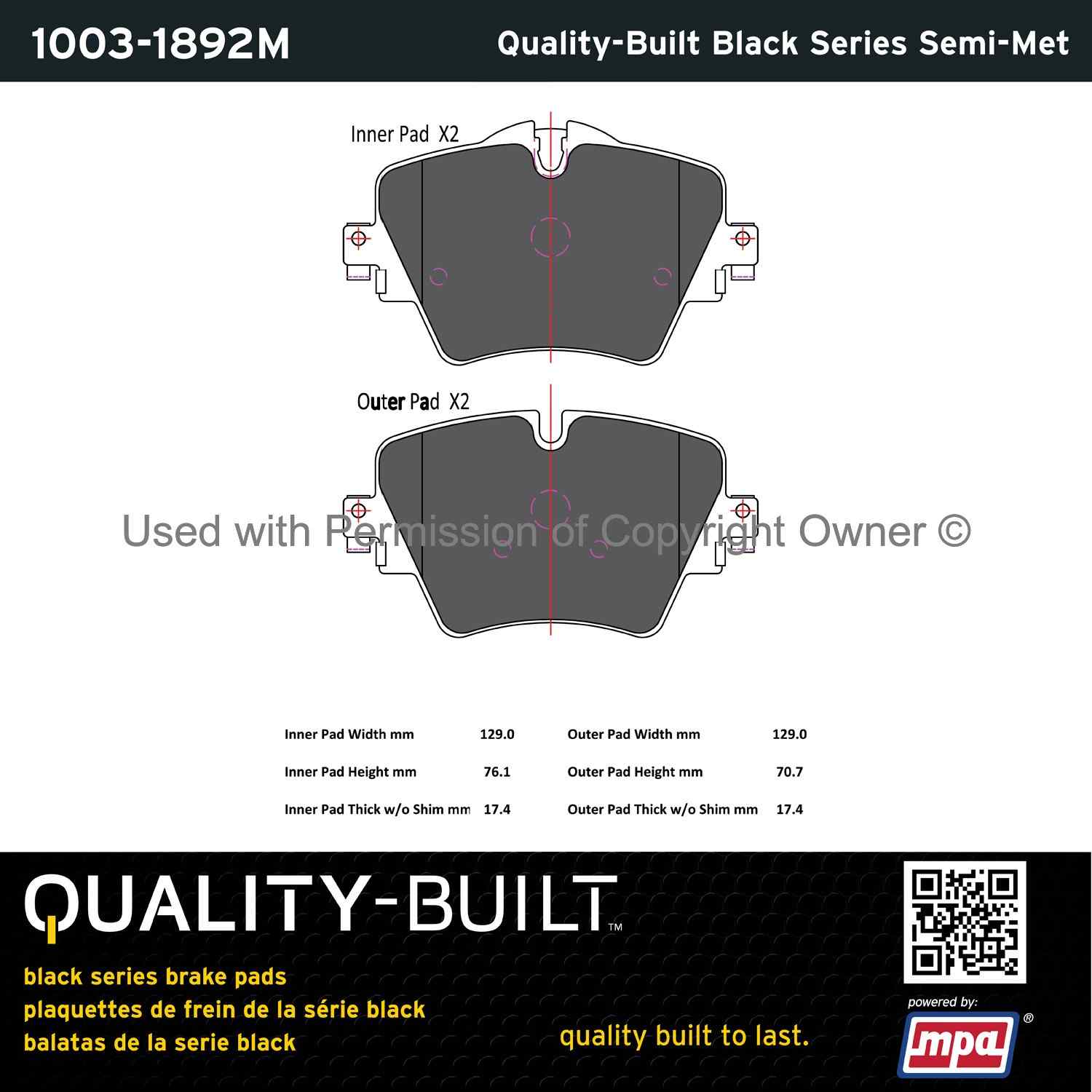 Other View of Front Disc Brake Pad Set MPA 1003-1892M