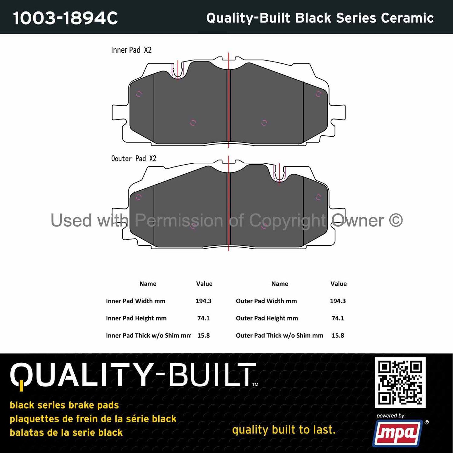 Other View of Front Disc Brake Pad Set MPA 1003-1894C