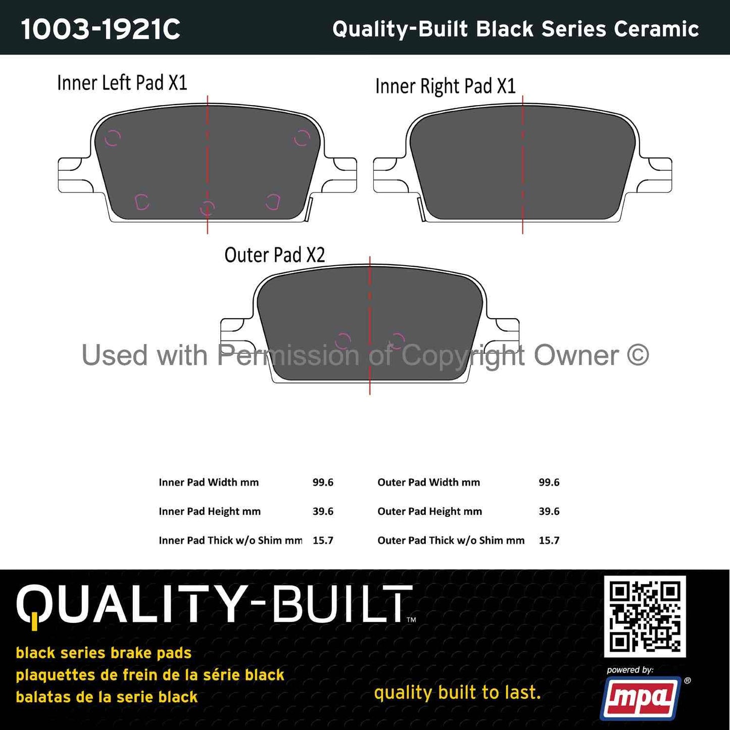 Other View of Rear Disc Brake Pad Set MPA 1003-1921C