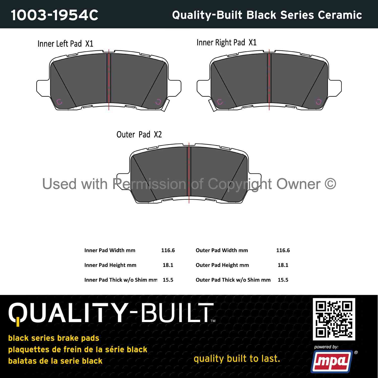 Other View of Rear Disc Brake Pad Set MPA 1003-1954C