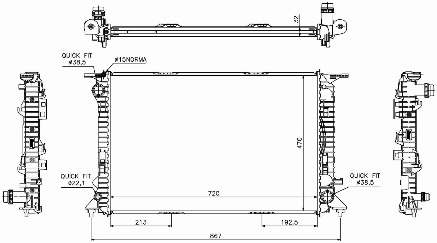 Angle View of Radiator NISSENS 60317