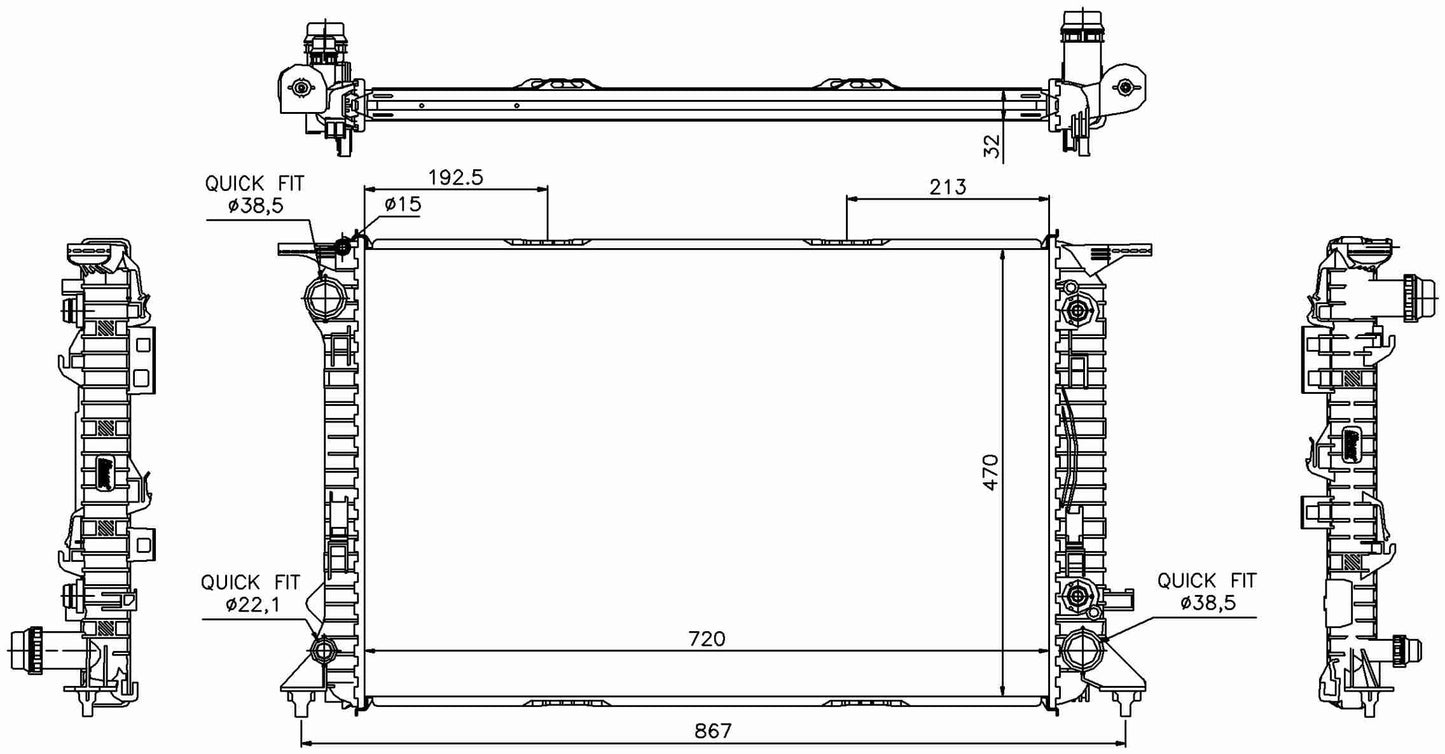 Angle View of Radiator NISSENS 60318