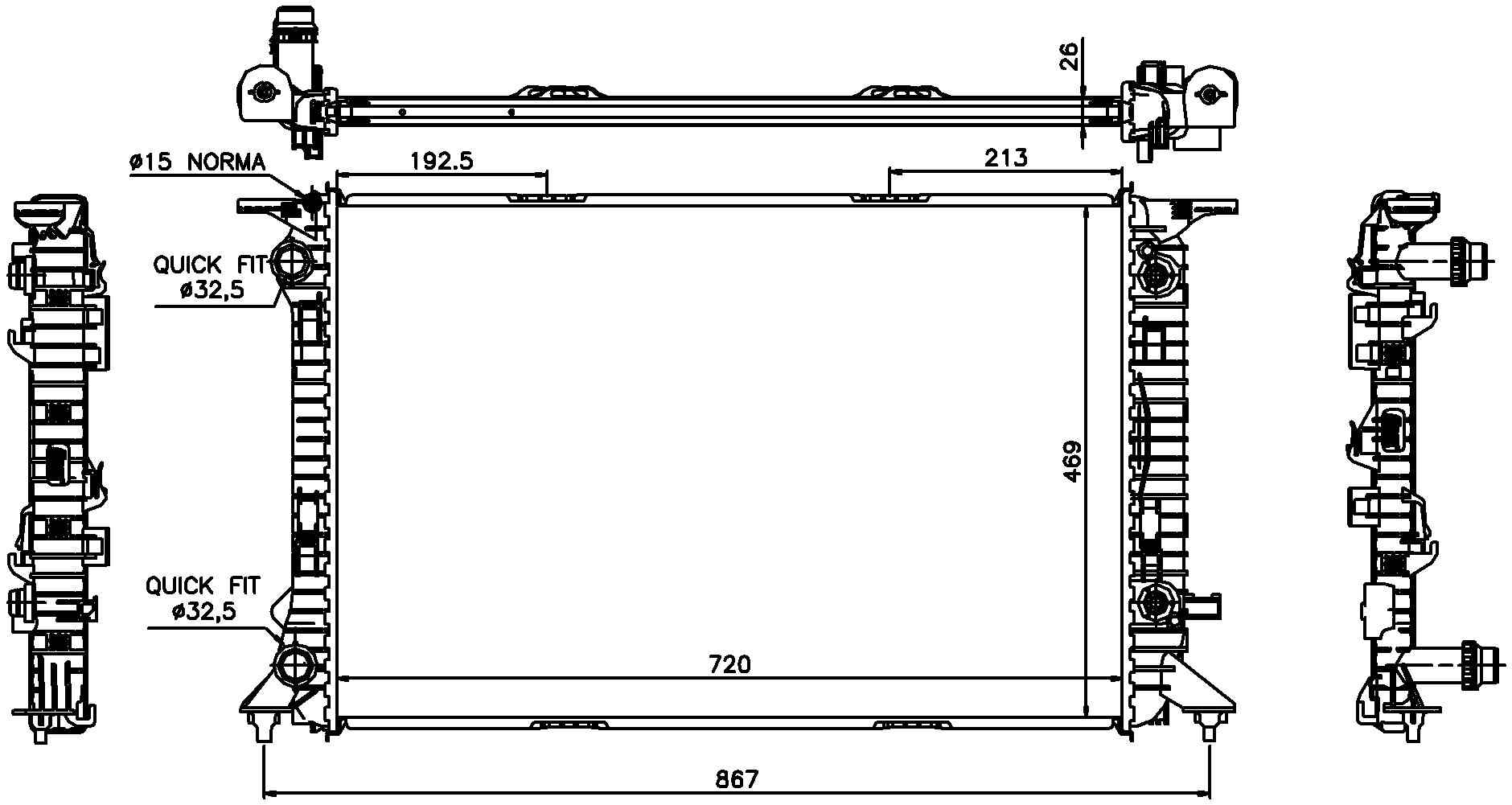 Angle View of Radiator NISSENS 60321