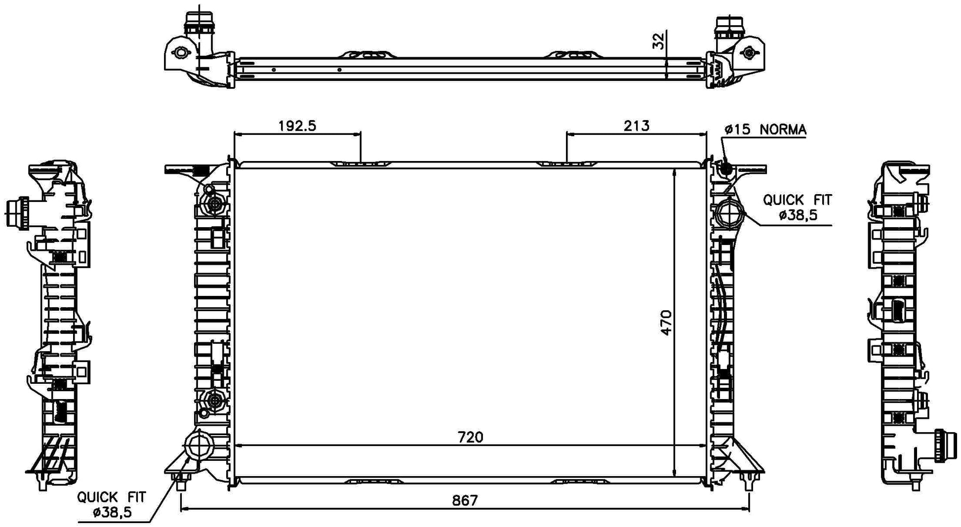 Angle View of Radiator NISSENS 60322