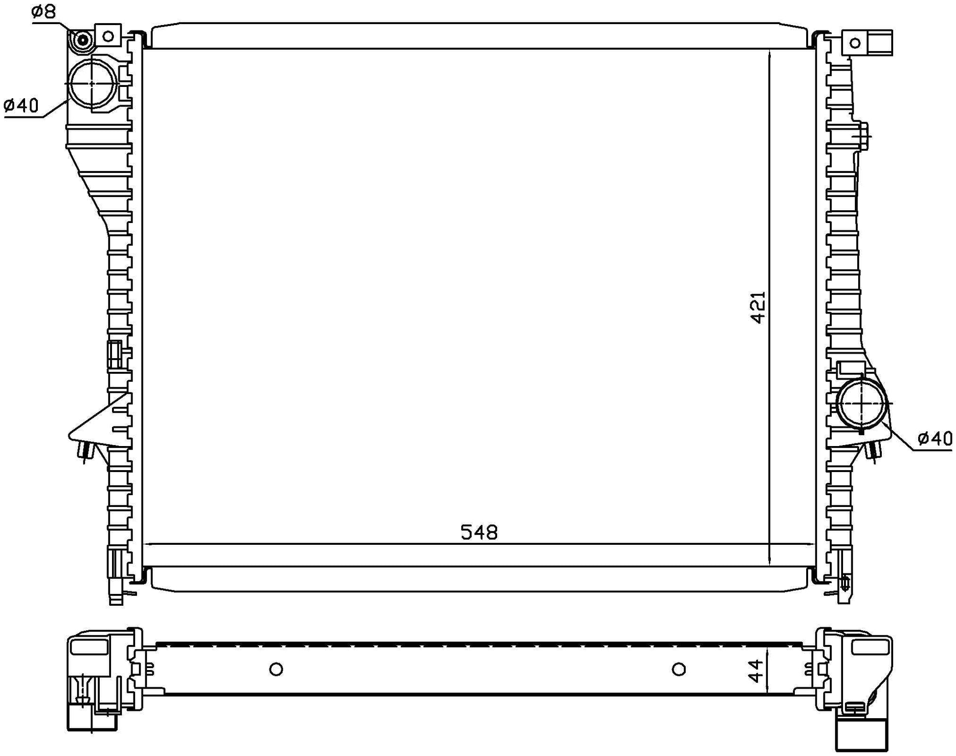 Angle View of Radiator NISSENS 60638