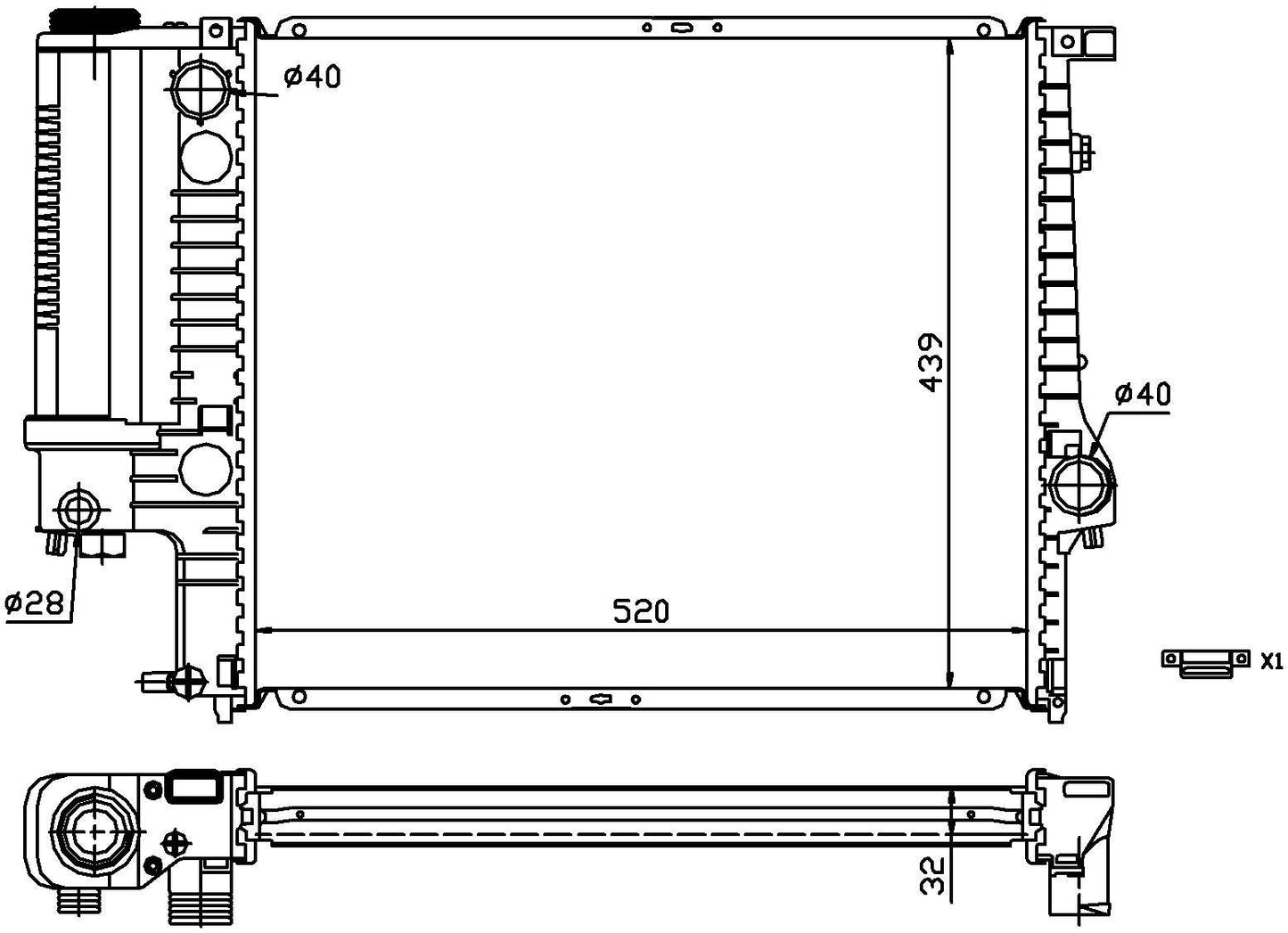 Angle View of Radiator NISSENS 60743A