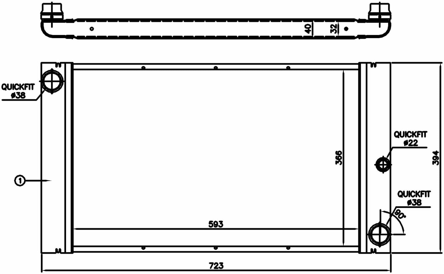 Angle View of Radiator NISSENS 60762