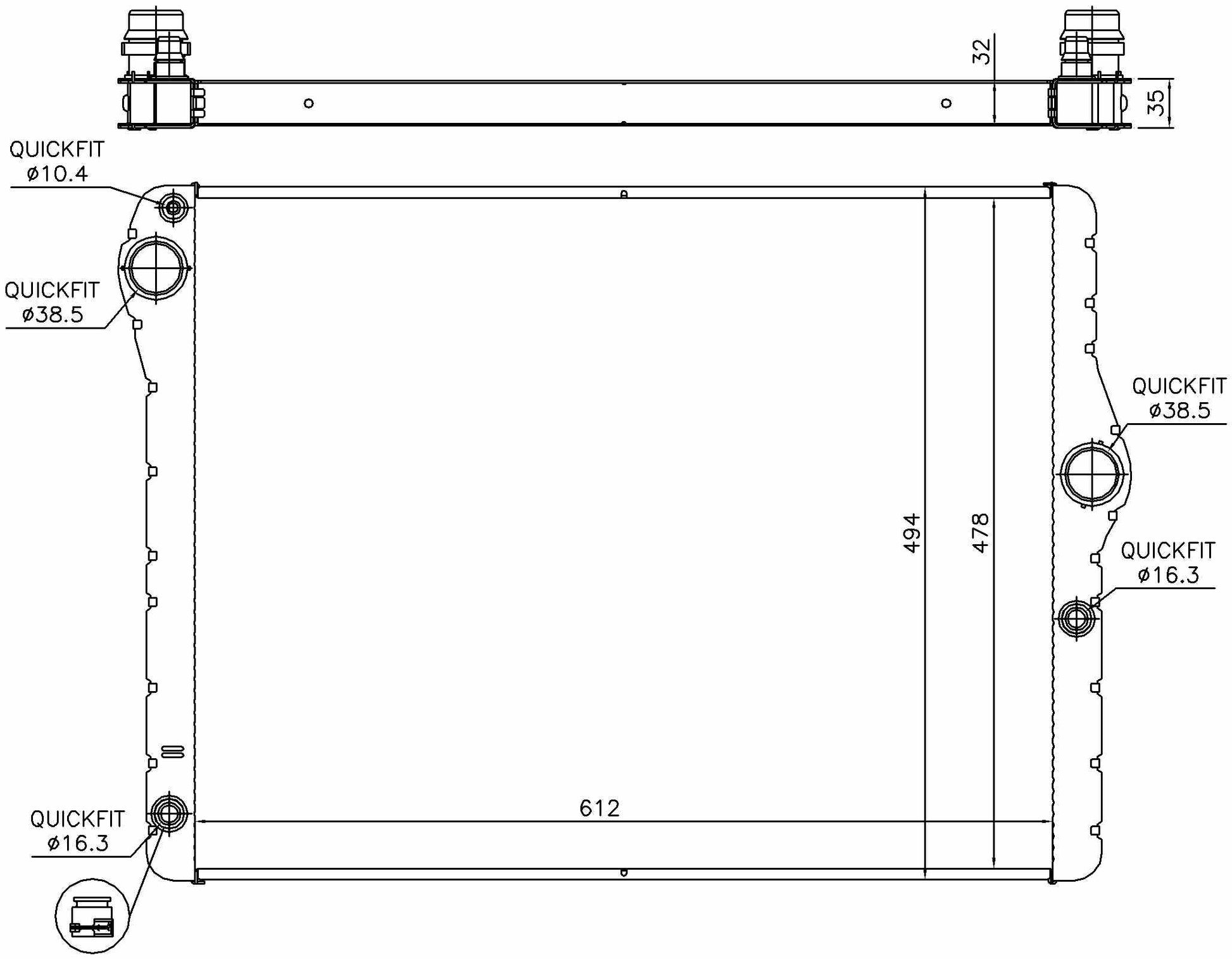 Angle View of Radiator NISSENS 60779