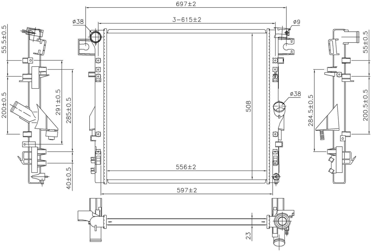 Angle View of Radiator NISSENS 61037