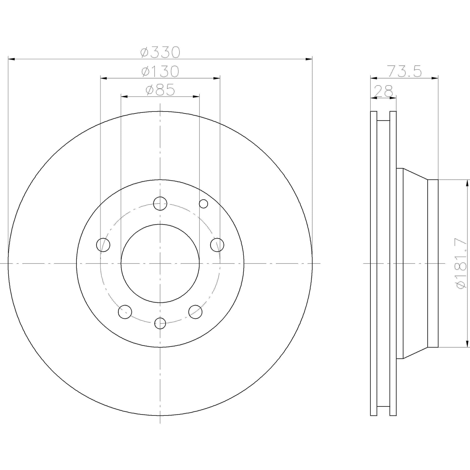 Bottom View of Rear Disc Brake Rotor PAGID 355109822