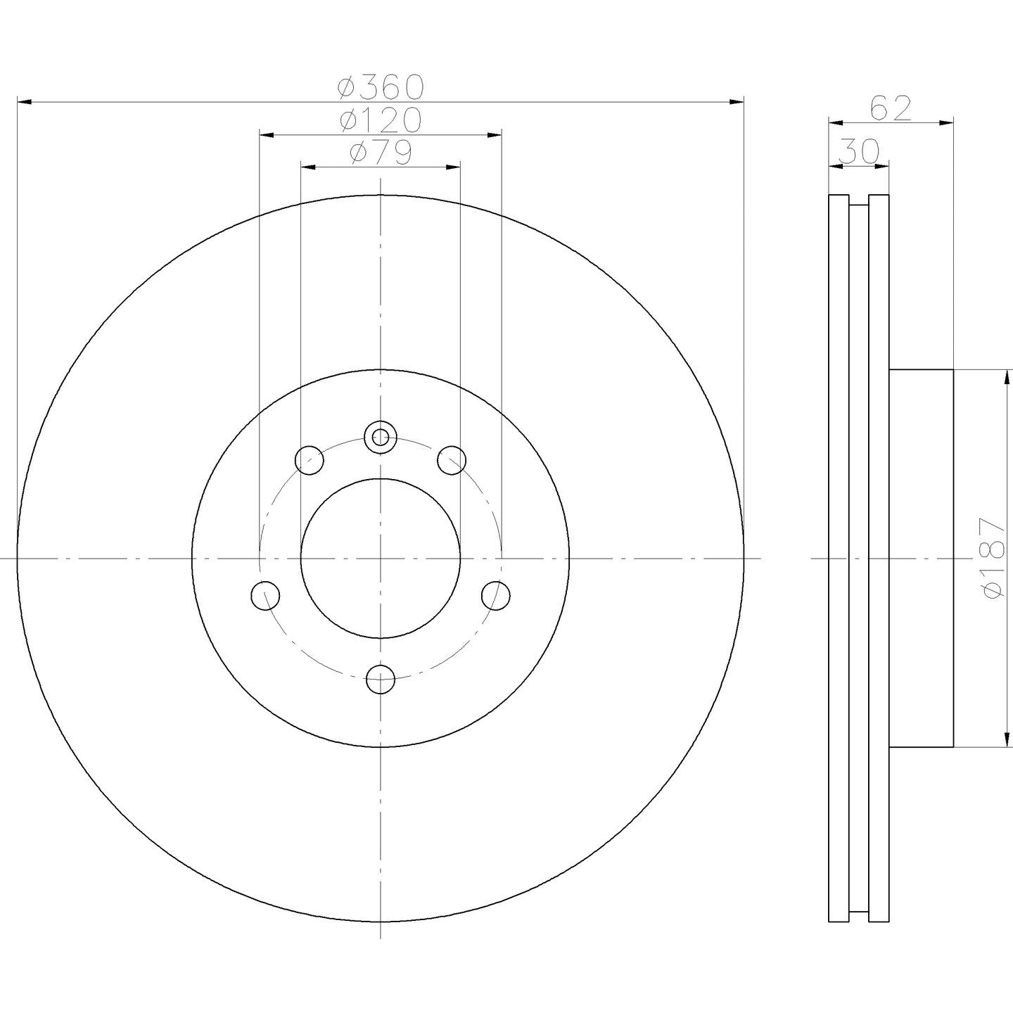 Front View of Front Disc Brake Rotor PAGID 355122922