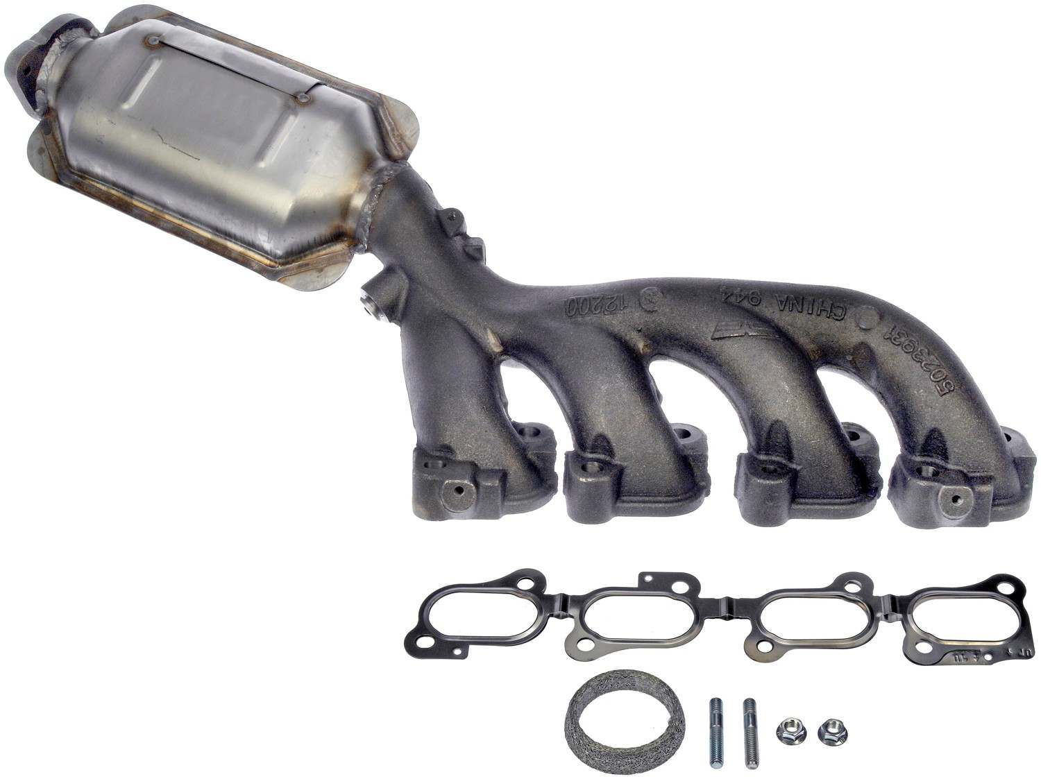 Angle View of Left Catalytic Converter with Integrated Exhaust Manifold DORMAN 673-931