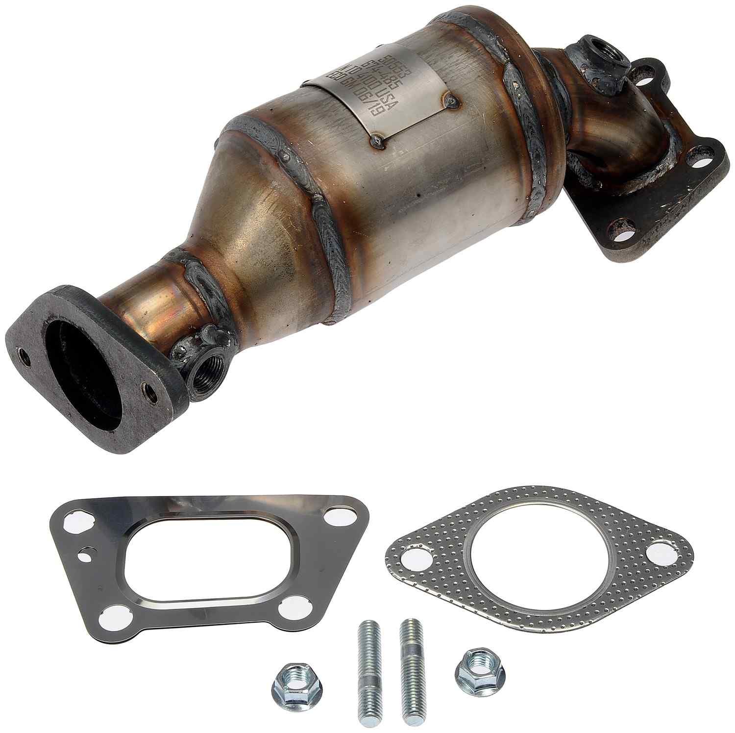 Angle View of Rear Catalytic Converter with Integrated Exhaust Manifold DORMAN 674-485