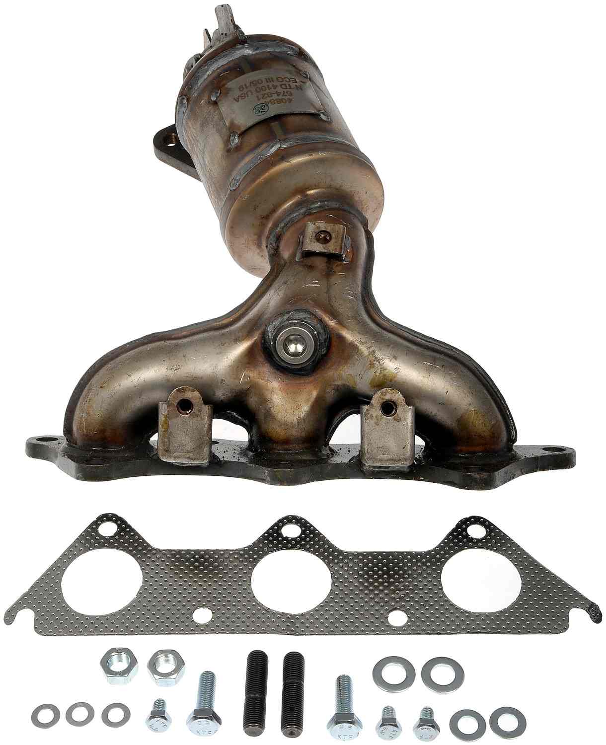 Angle View of Front Catalytic Converter with Integrated Exhaust Manifold DORMAN 674-821