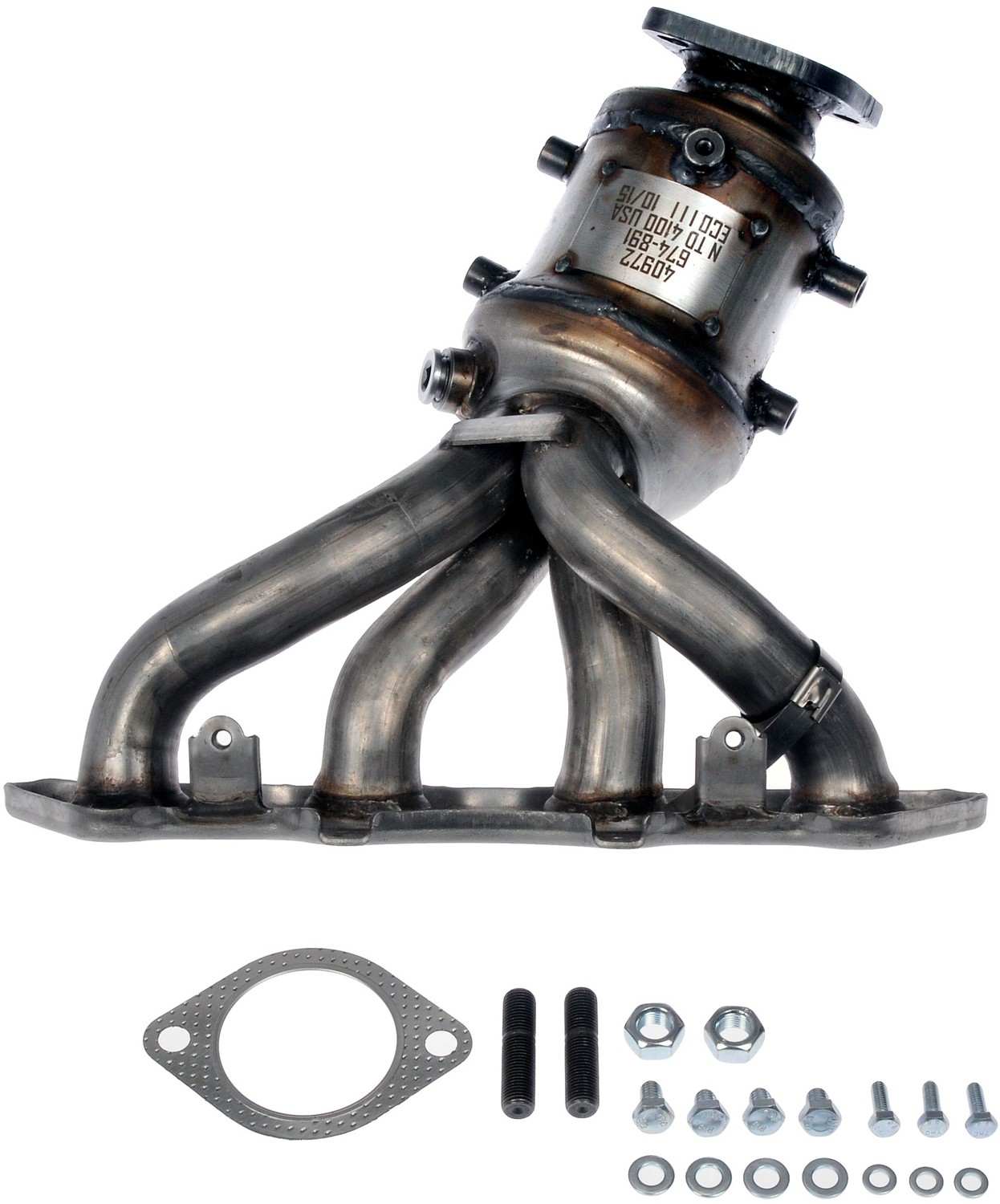 Angle View of Catalytic Converter with Integrated Exhaust Manifold DORMAN 674-891