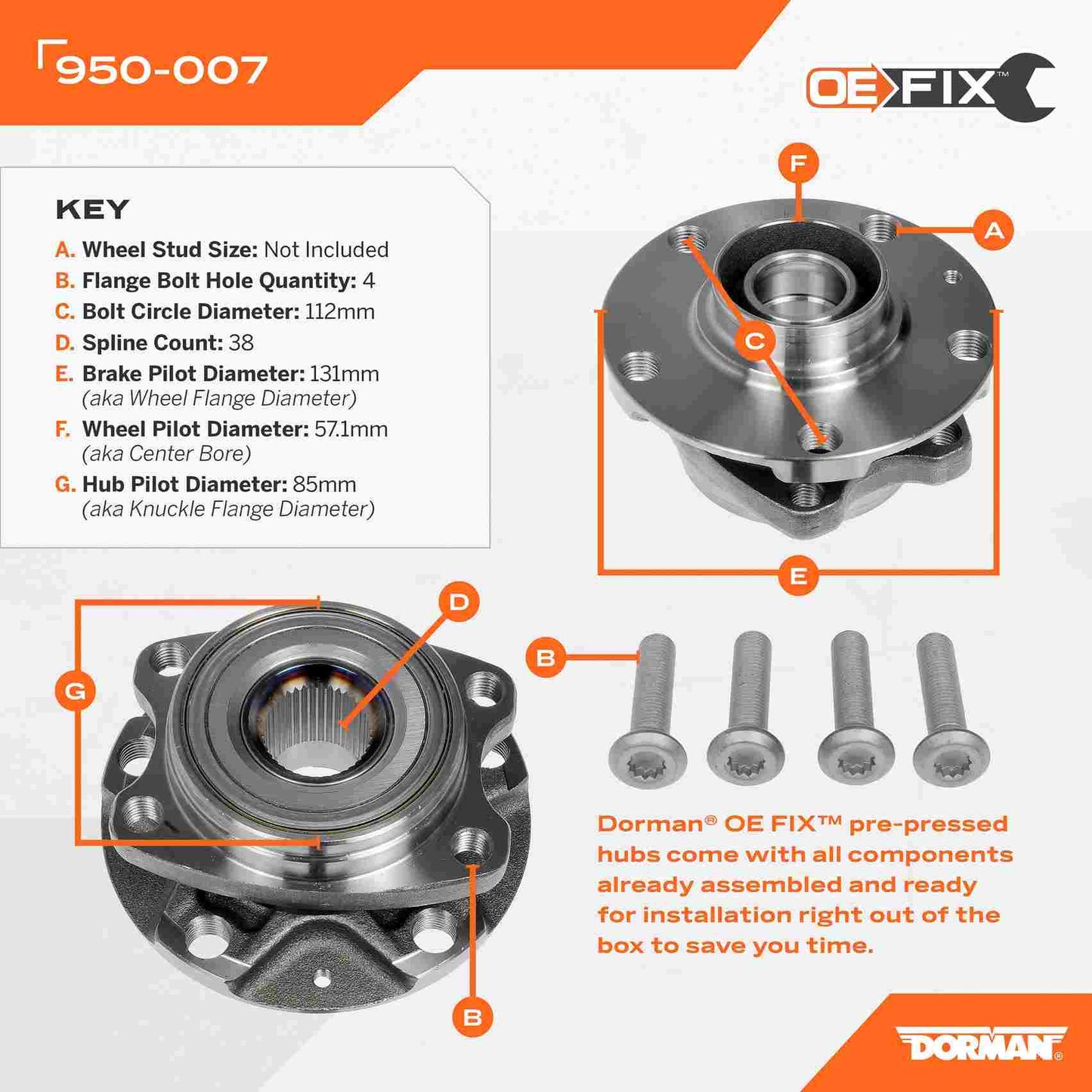 Connector View of Front Wheel Bearing and Hub Assembly DORMAN 950-007