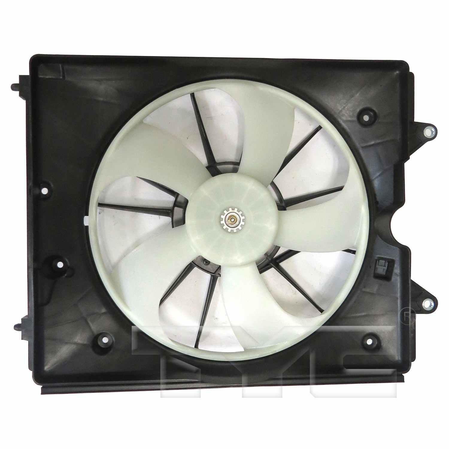 Front View of Left Dual Radiator and Condenser Fan Assembly TYC 601560