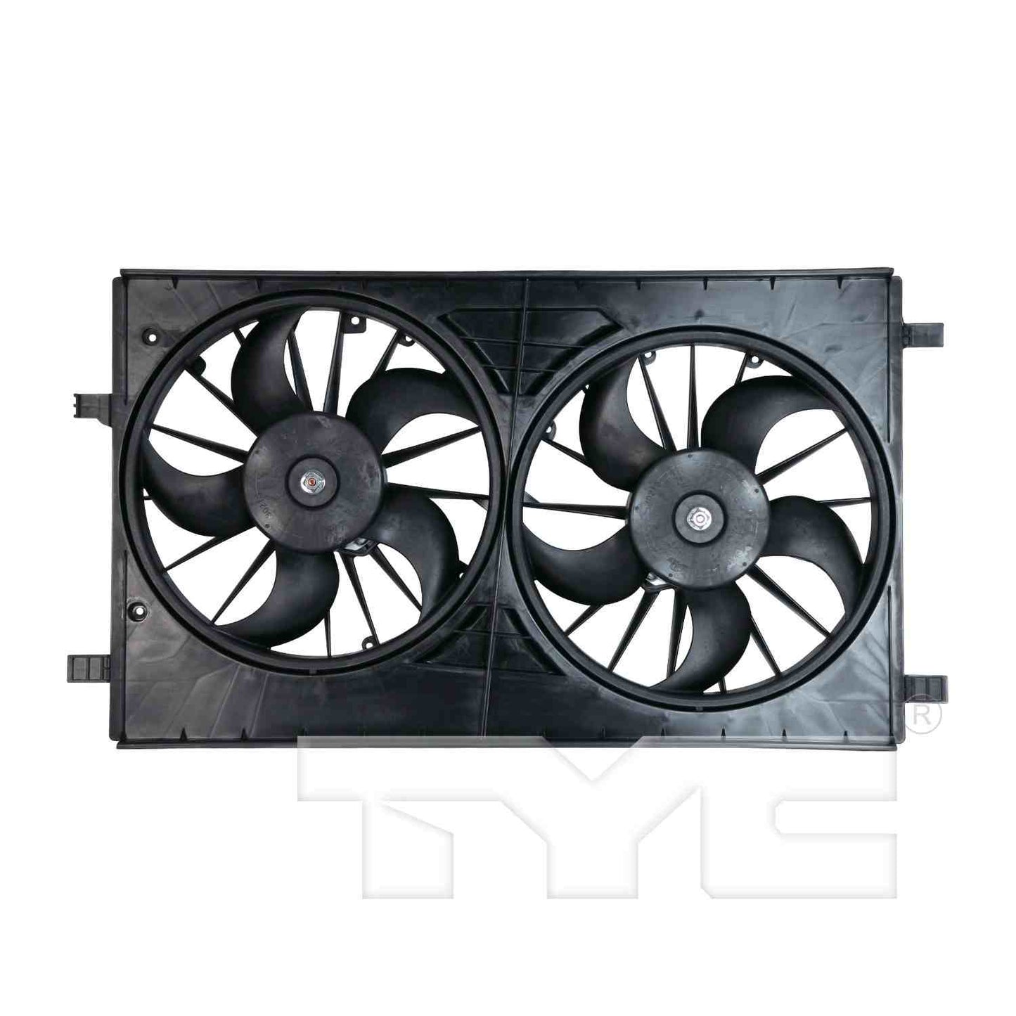 Front View of Dual Radiator and Condenser Fan Assembly TYC 621570