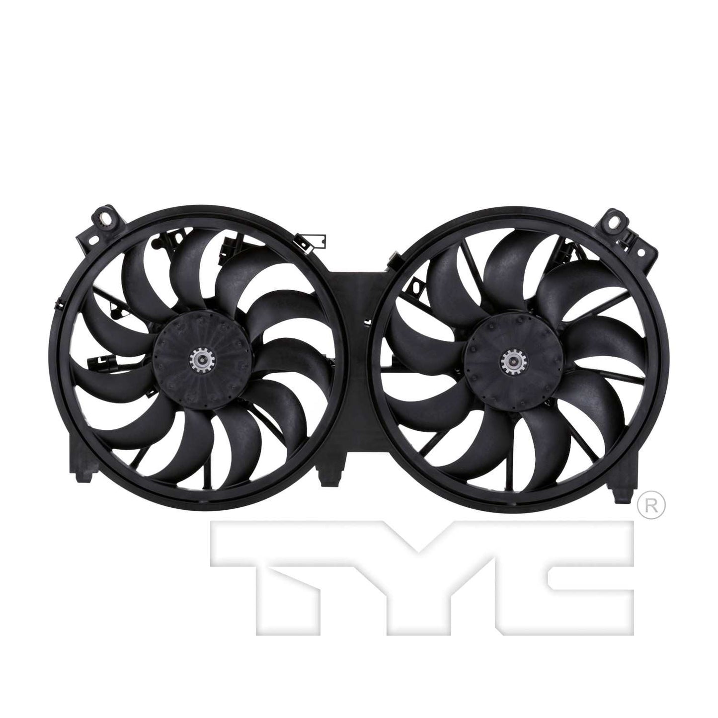 Front View of Dual Radiator and Condenser Fan Assembly TYC 621660