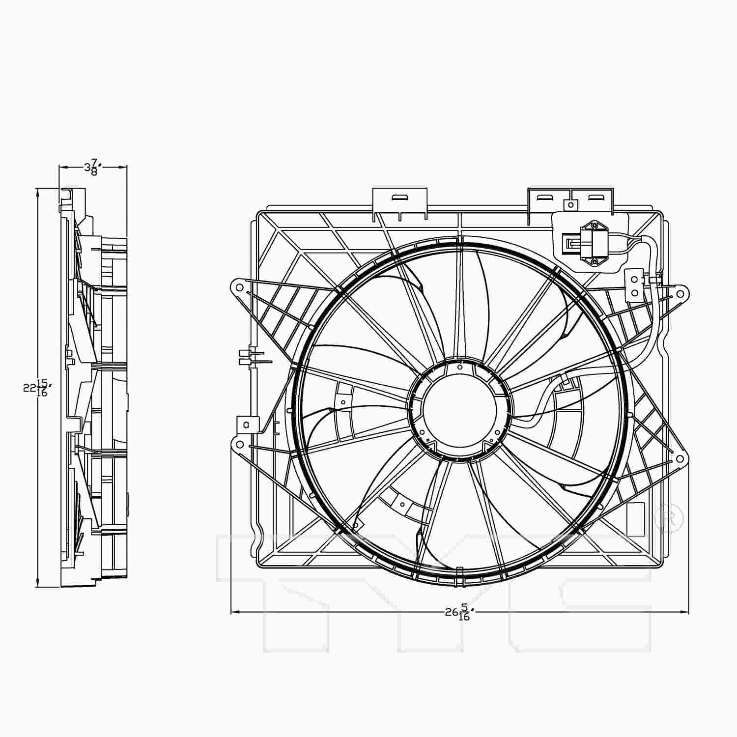 Angle View of Dual Radiator and Condenser Fan Assembly TYC 622930